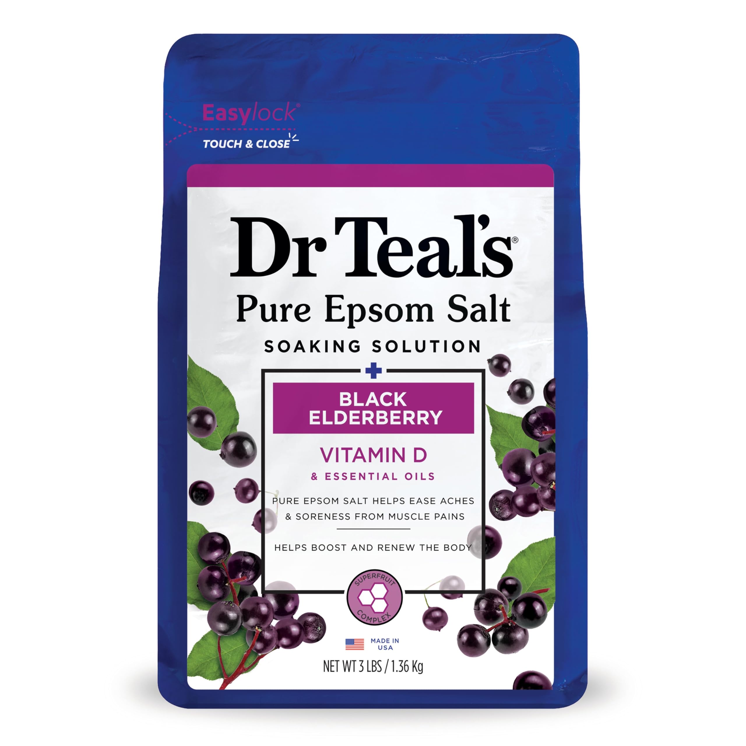Dr Teal's Epsom Salt Soak Bundle - Elderberry & Shea Butter with Almond, 3 lbs Each - Relaxing Muscle Relief & Stress Relief for Bath, Spa & Self Care
