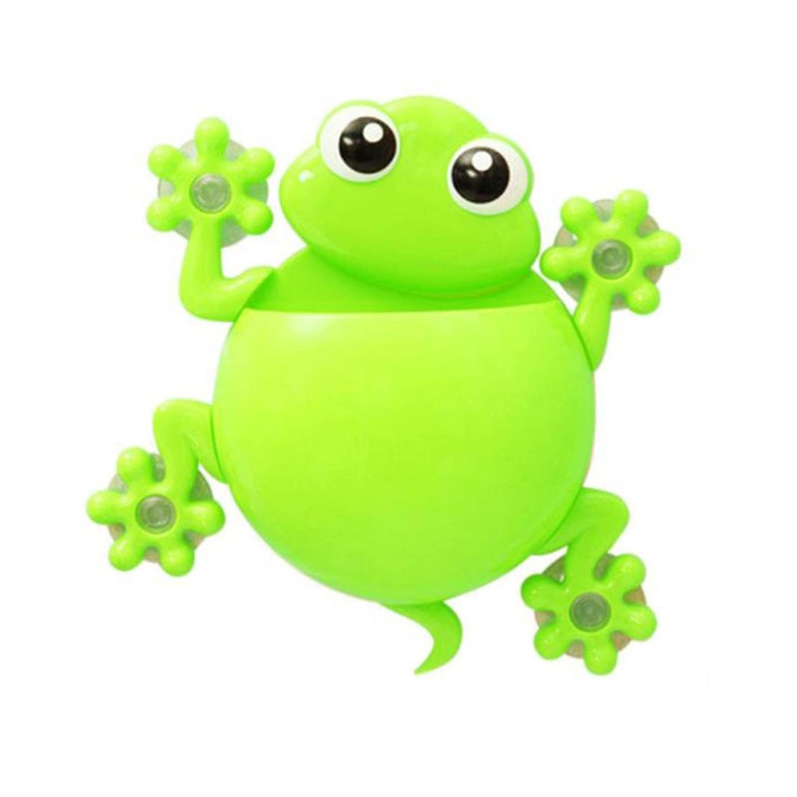 Cute Frog Wall Mount Toothbrush Holder with Suction Cup - Self Adhesive Bathroom Organizer for Toothpaste & Toothbrushes (Green, 19x18cm) - Perfect for Kids Bathroom Decor & Small Space Storage