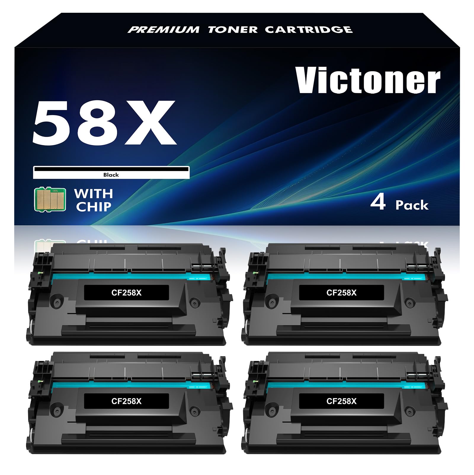 High Yield CF258X 58X Black Toner Cartridge - 4 Pack | Compatible Replacement for HP 58X/CF258X/58A/CF258A | Works with HP Pro M404n/M404dn/M404dw/MFP M428 Series Printers | Perfect for Office & Home Printing Needs