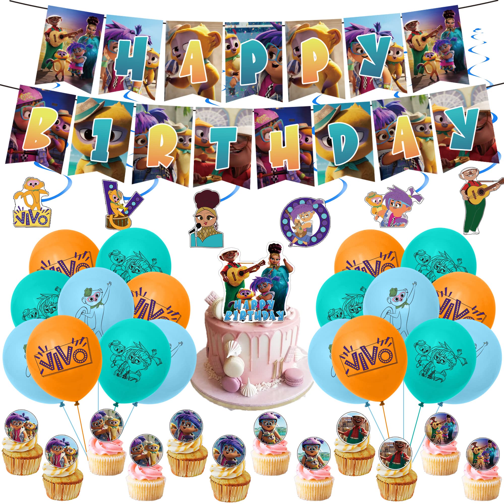 Vivo Themed Birthday Party Decorations Set - Happy Birthday Banner, Cake Toppers, Balloons & More for Kids Birthday Party | Perfect for Vivo Cartoon Character Themed Celebrations, Birthday Decor, and Children's Party Supplies