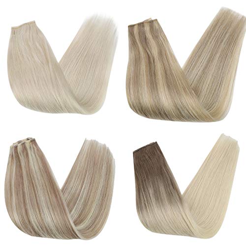 Sunny Human Hair Extensions 12-20 Inch - Real Remy Hair Weft, Seamless Blend, Multiple Shades | Perfect for Length & Volume, Styling, Parties & Special Occasions