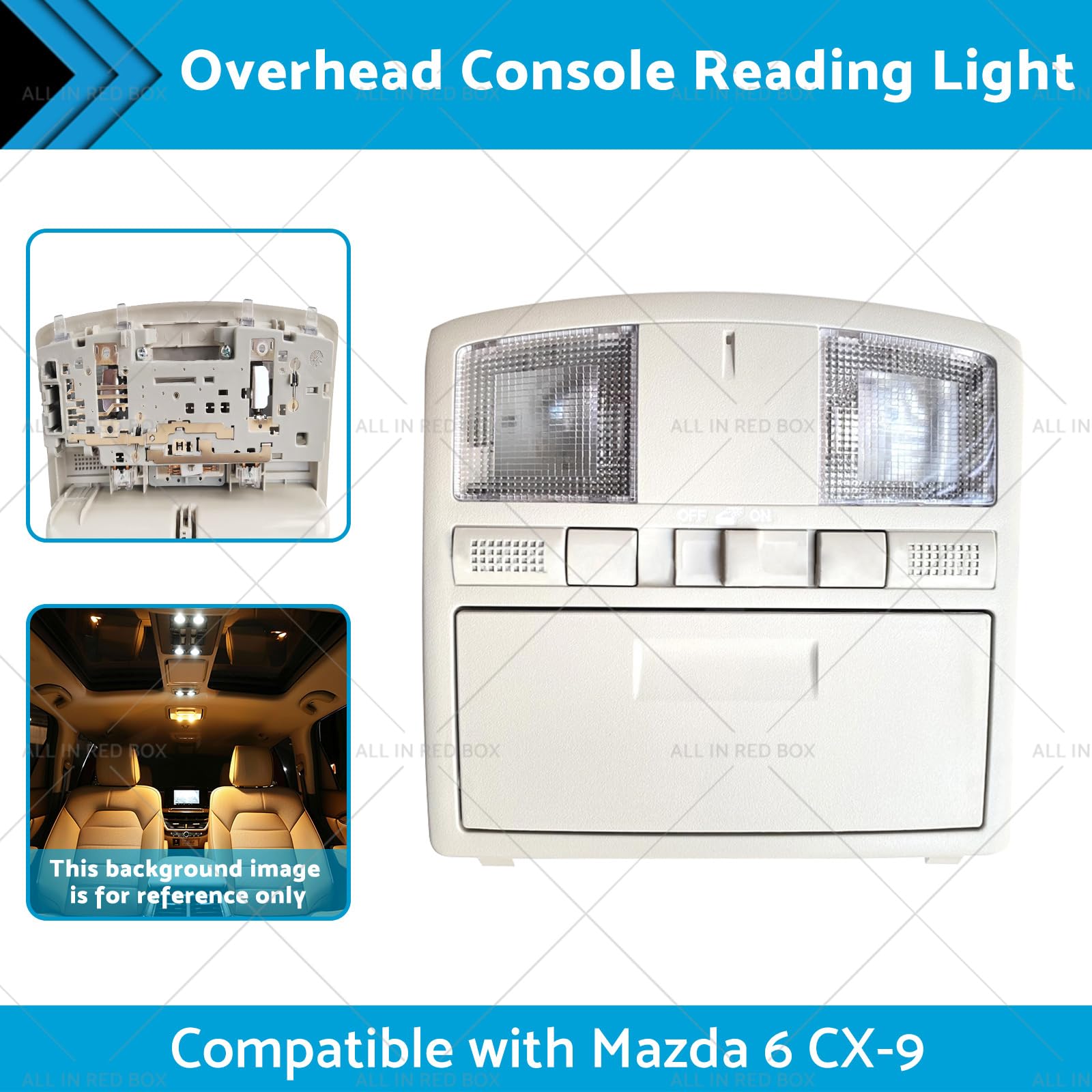 Universal Overhead Console Reading Light for Mazda 6 & CX-9 (2009-2015 Models) - No Sunroof Version - Perfect for Night Driving and Interior Lighting