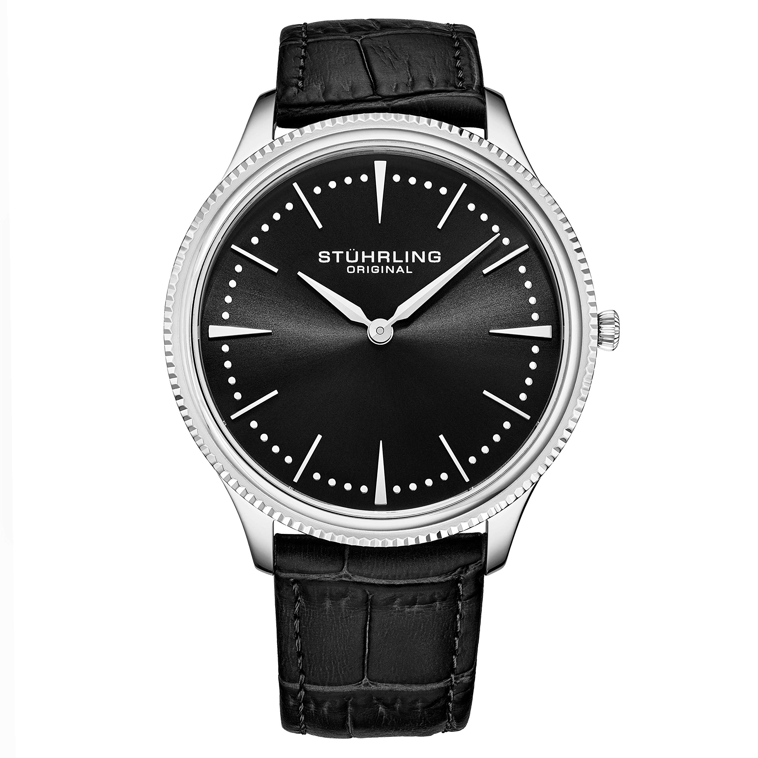Stuhrling Original Men's Slim Analog Dress Watch with Genuine Leather Strap - Minimalist Quartz Movement Wristwatch for Business & Formal Occasions