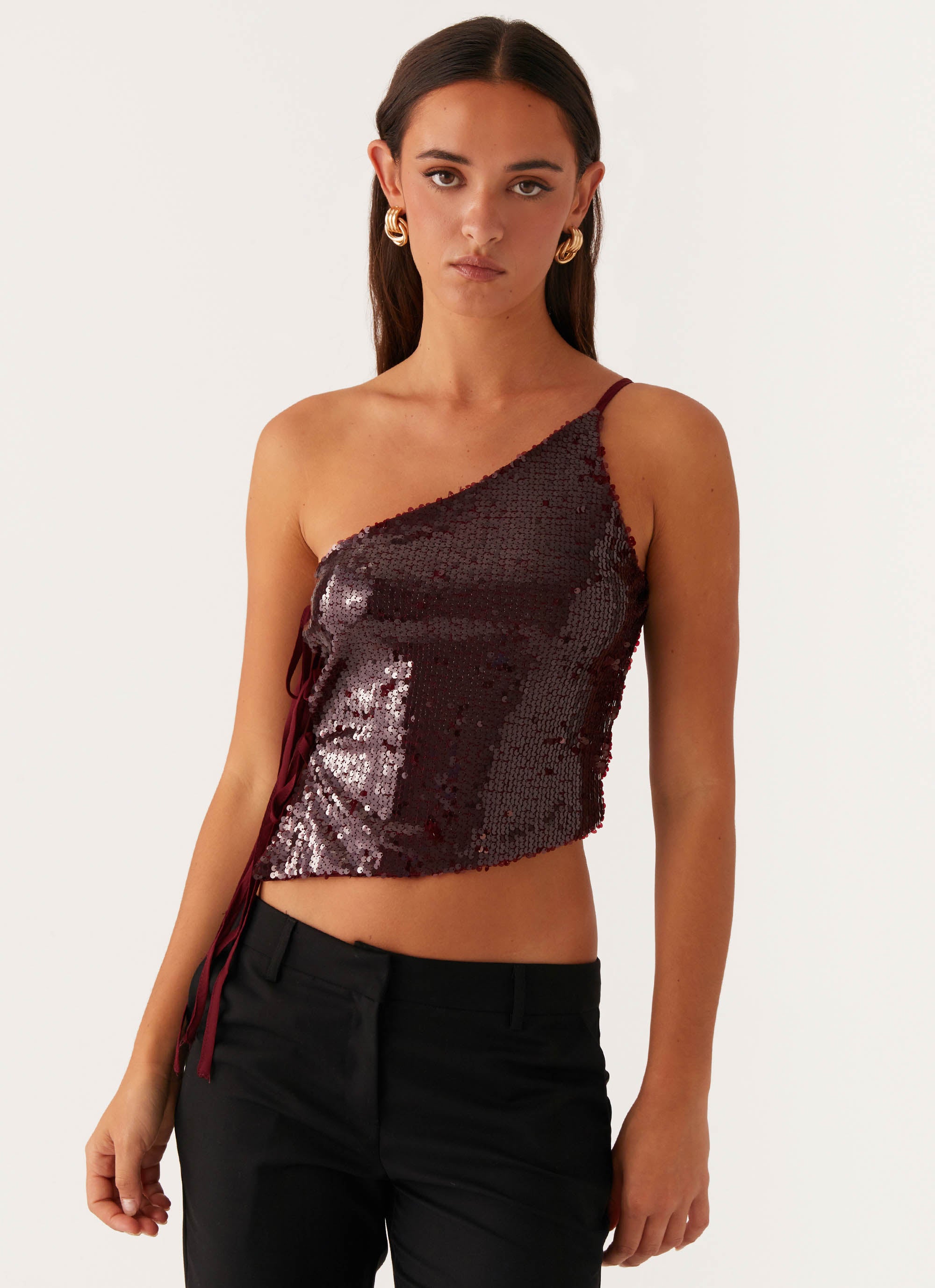 Stylish One Shoulder Blouse for Women - Elegant Maroon Off-Shoulder Top for Party, Date Night & Special Occasions