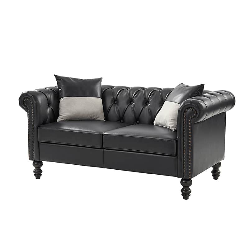Premium Olga PU Leather Classic Rolled Arms Sofa - Modern Living Room Furniture with 2 Decorative Throw Pillows | Perfect for Small Spaces, Apartments & Cozy Home Decor