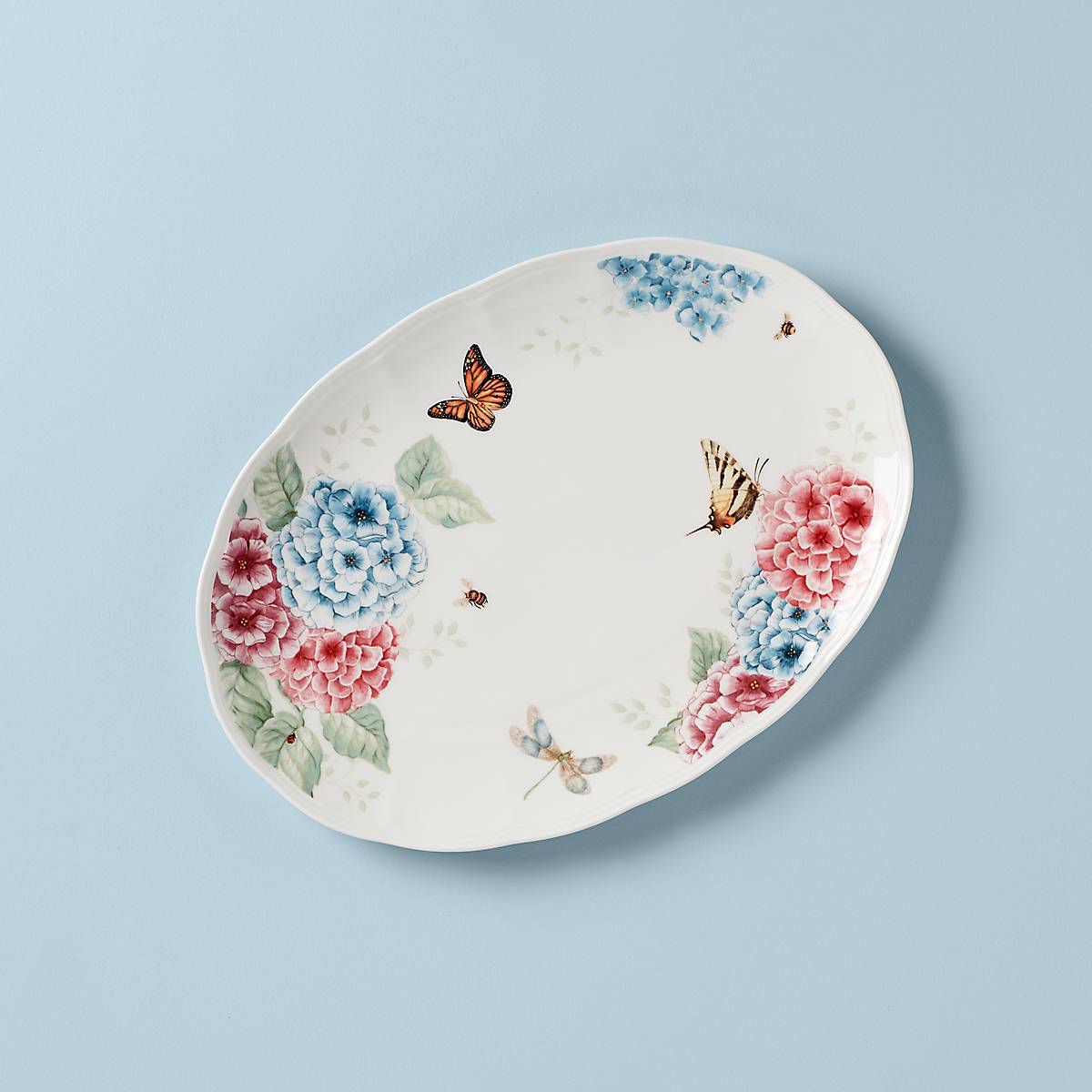 Butterfly Meadow Hydrangea Oval Serving Platter - Elegant Floral Design for Dinner Parties, Wedding Receptions & Home Decor
