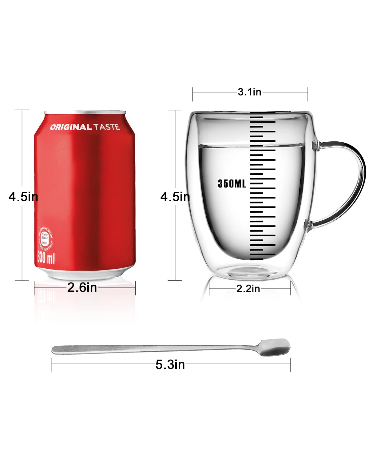 LIBWYS 2 Pack 350ml Double Walled Insulated Coffee Mugs with Lids & Spoons - Heat Resistant Glass Cups for Cappuccino, Latte, Tea - Perfect for Home, Office & Cafe Use