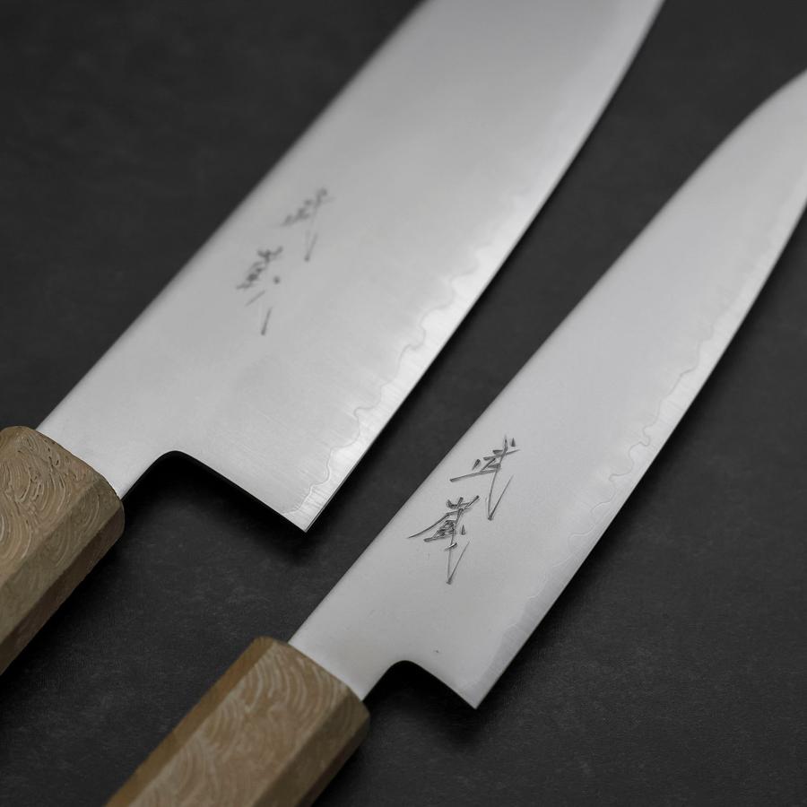 Premium Santoku & Petty Knife Set - Chromax Polished Steel with White Urushi Handle & Sakura Design - Perfect for Sushi, Vegetables & Meat Cutting - Japanese Kitchen Knives for Home Chefs & Culinary Enthusiasts
