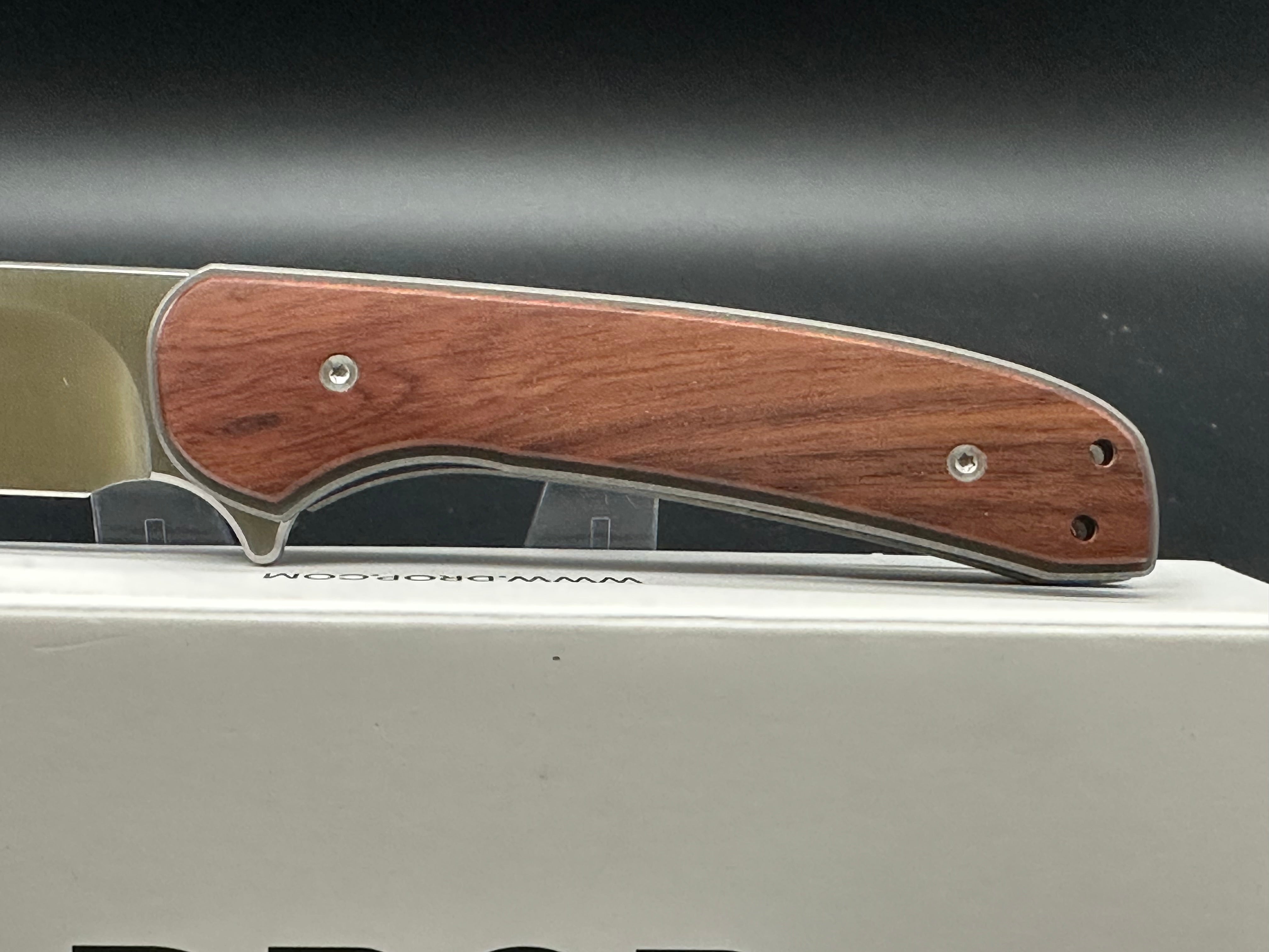 Drop Ferrum Forge Gent/Gray Titanium Frame Knife with Rosewood Overlays - EDC Pocket Knife for Everyday Carry, Outdoor Activities & Camping