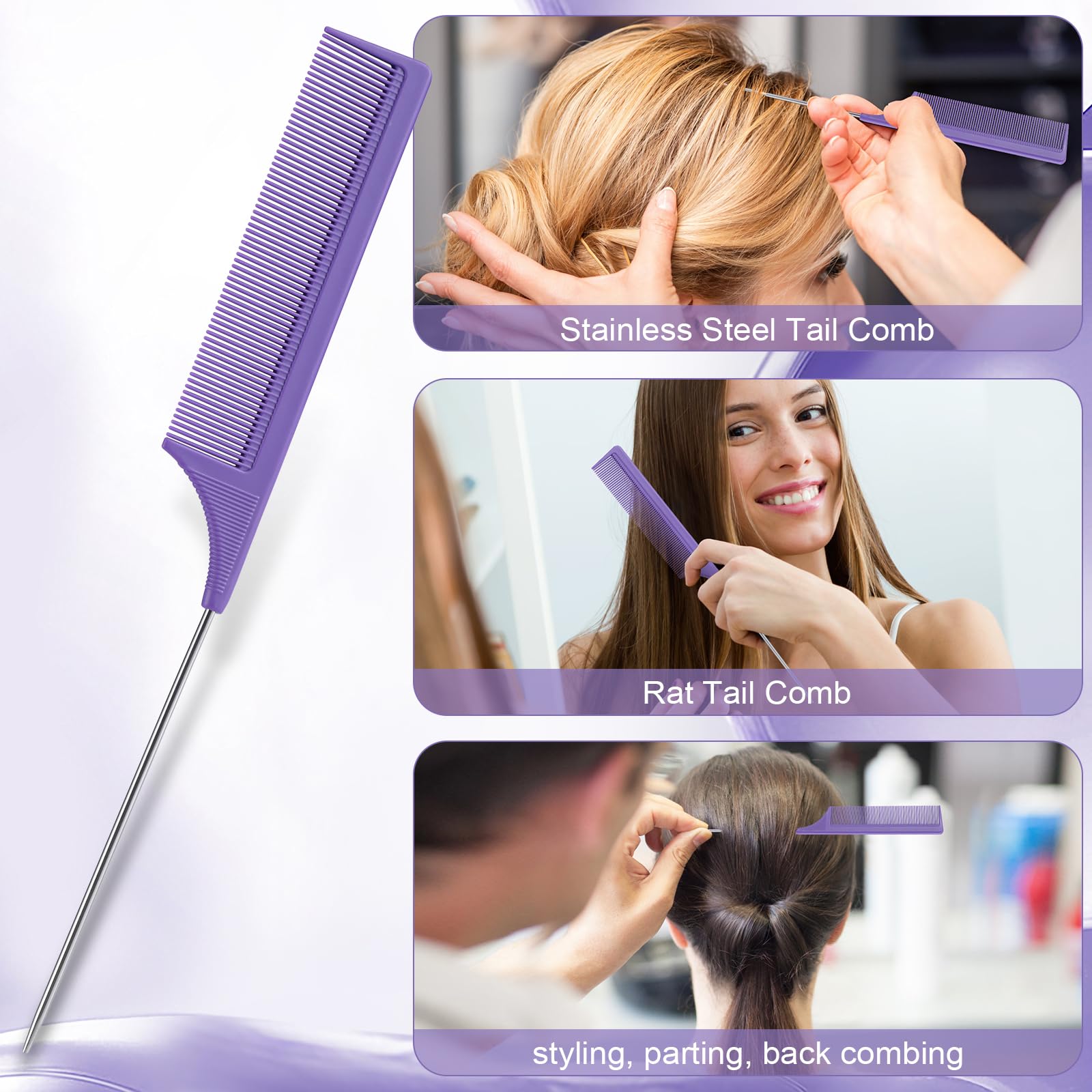 **Purple Hair Brush & Styling Comb Set - Detangling Brush for Women, Men & Kids with Curly Hair - Includes Detangler, Teasing Brush, Rat Tail Comb & Edge Brush - Perfect for Salon, Home & Travel Styling**