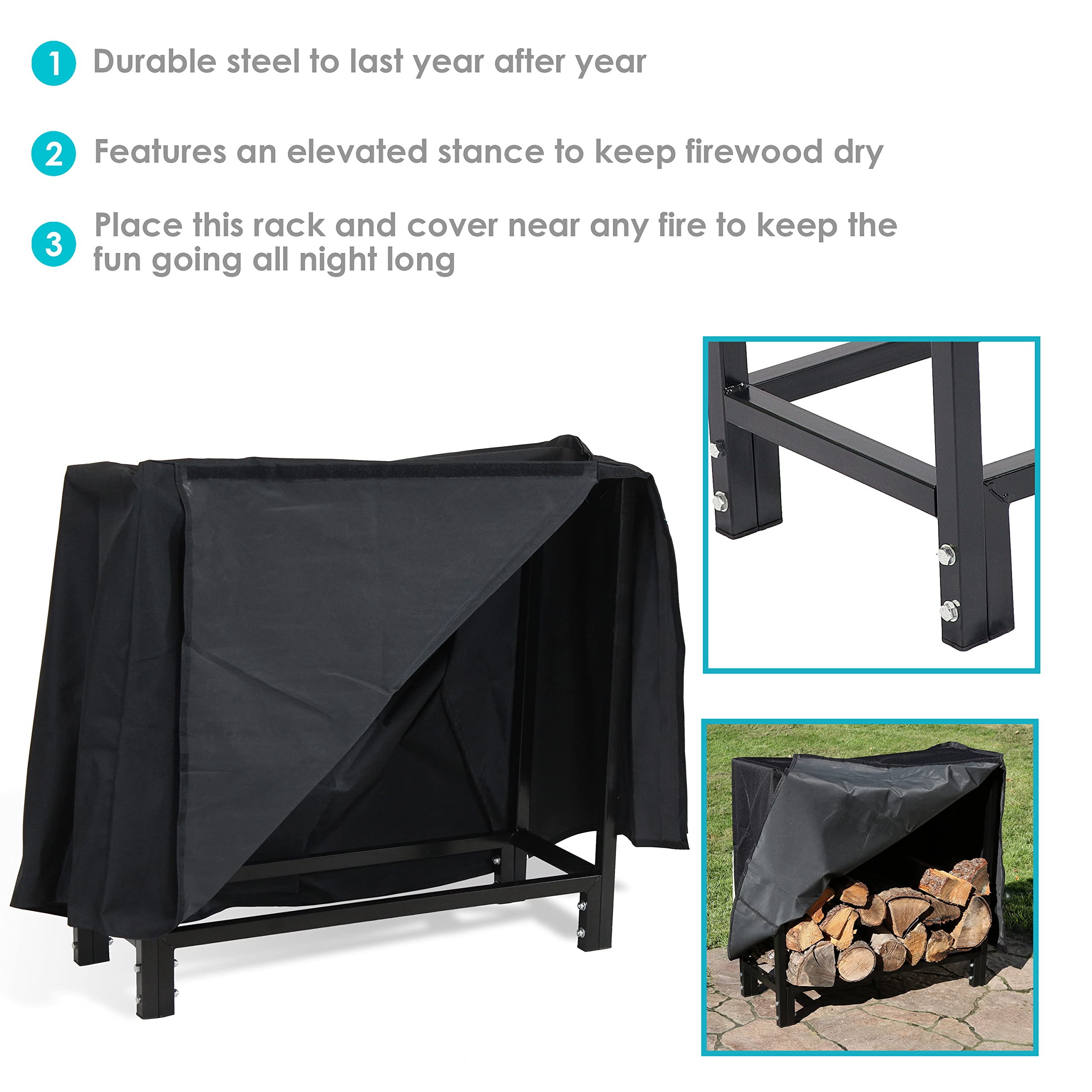 Sunnydaze Firewood Log Rack with Cover - 30-Inch Indoor/Outdoor Wood Storage Holder for Fireplace, Patio, and Camping - Weather-Resistant Firewood Organizer