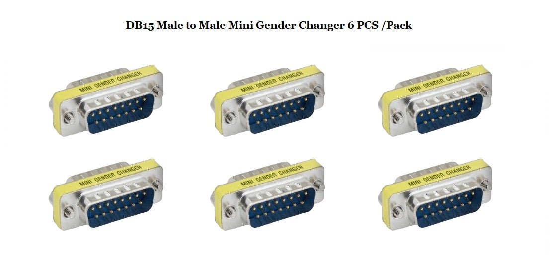 DB15 Male to Male D-Sub Serial Mini Gender Changer Coupler Adapter (6-Pack) - Perfect for Computer, Monitor & Industrial Equipment Connections