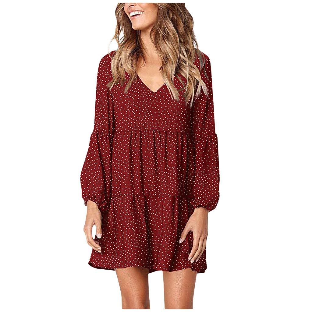 Anjikang Women's Flowy V-Neck Tunic Dress - Cute Wedding Guest Dress for Fall 2022, Plus Size Casual Short Dress That Hides Belly | Perfect for Bridal Showers, Cocktail Parties & Autumn Events