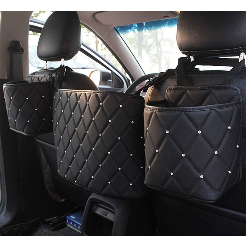 Bling Crystal Car Seat Organizer - Premium Front & Back Seat Storage Caddy with Glitter Accents (1-Pack, Black) | Perfect for Road Trips, Family Travel & Daily Commute Organization