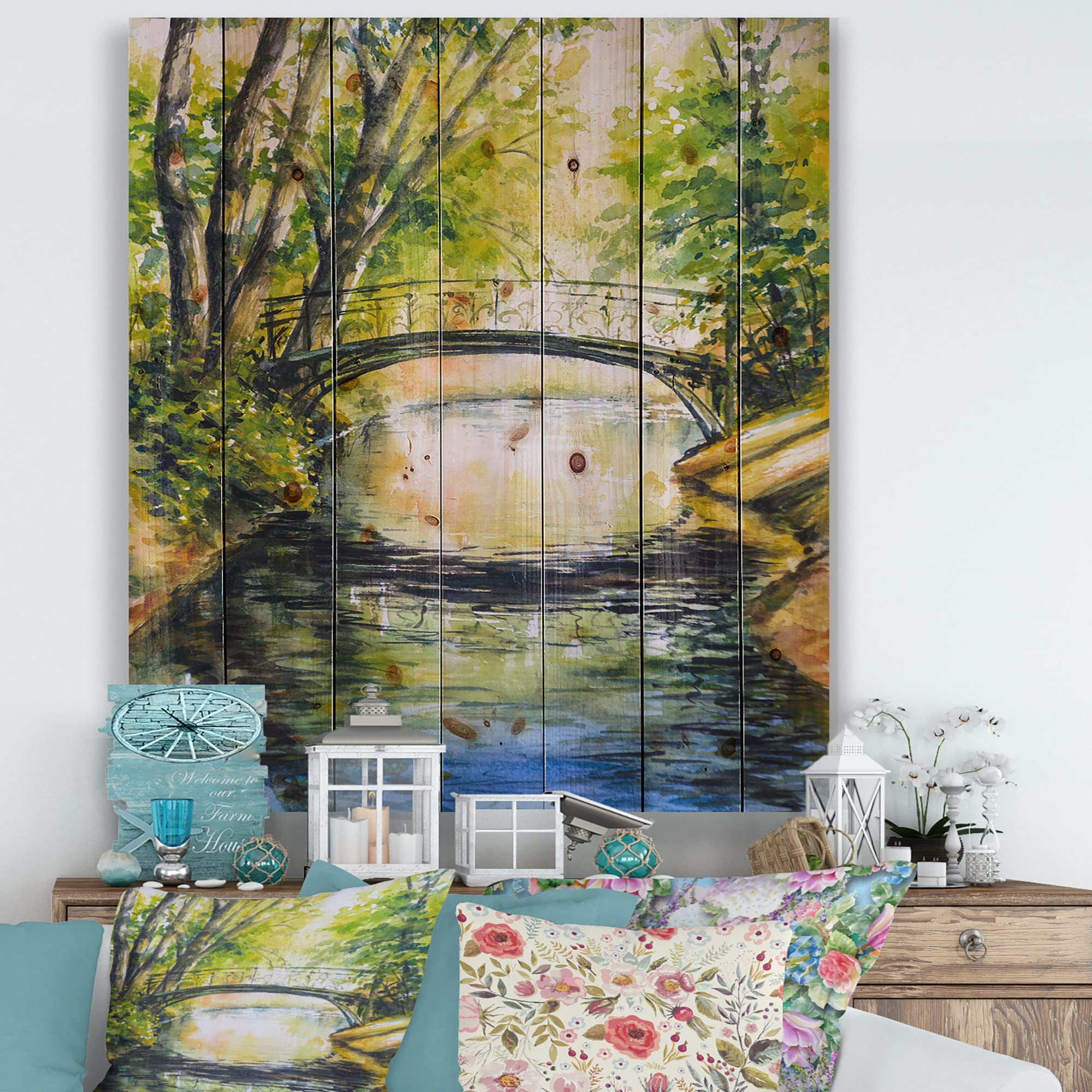 Forest Park Lake Wood Wall Art - Large Landscape Panel for Home Decor