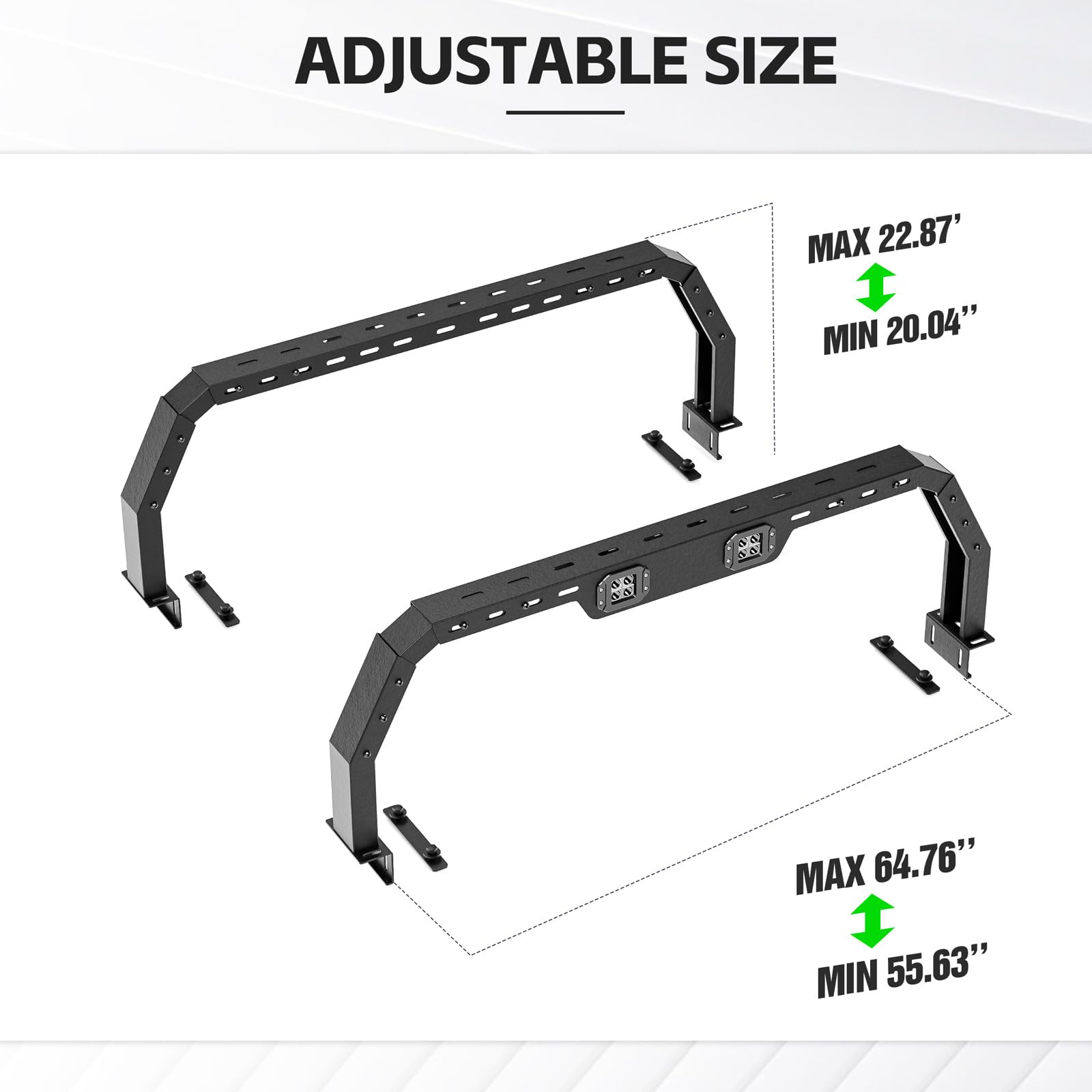 Heavy-Duty Truck Bed Rack with 2 LED Light Bars - Compatible with 2005-2025 Toyota Tacoma, 2022-2025 Toyota Tundra & 2020-2025 Jeep Gladiator JT - 500 LB Capacity Overland Ladder Rack Cross Bars - Perfect for Off-Road Adventures, Camping & Hauling Gear