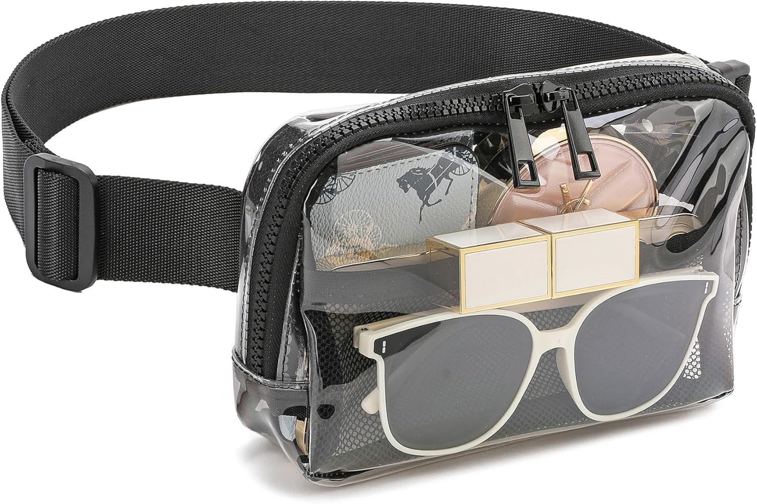 Clear Fanny Pack for Women & Men - Adjustable Strap Crossbody Waist Bag | Stadium Approved for Concerts, Sports, Travel, Hiking & Running | Perfect for Outdoor Activities & Events (Black)