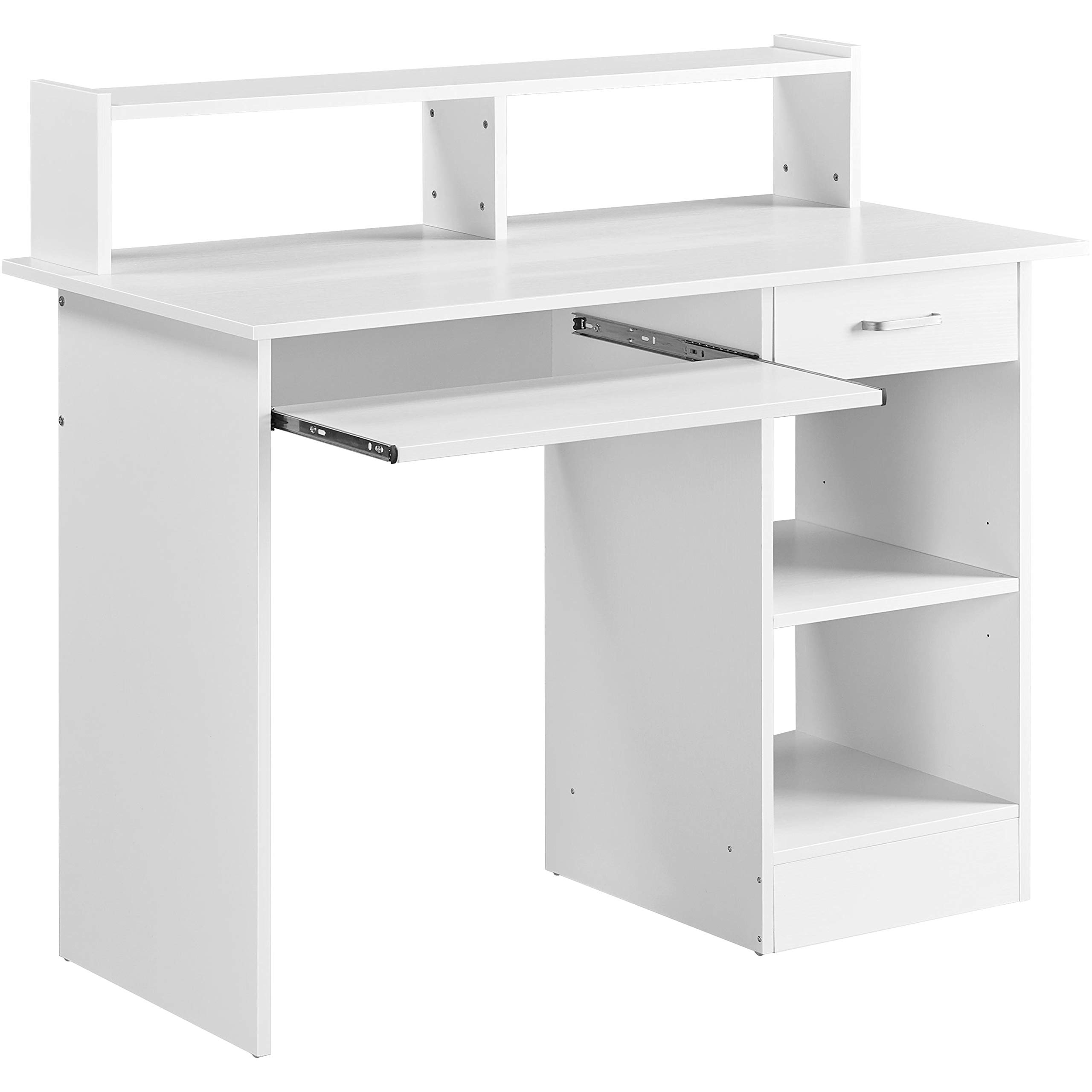 Yaheetech White Wooden Computer Desk with Keyboard Tray - Modern Home Office Desk, Study Writing Table for PC & Laptop - Perfect for Small Spaces, Remote Work & Student Dorm Rooms