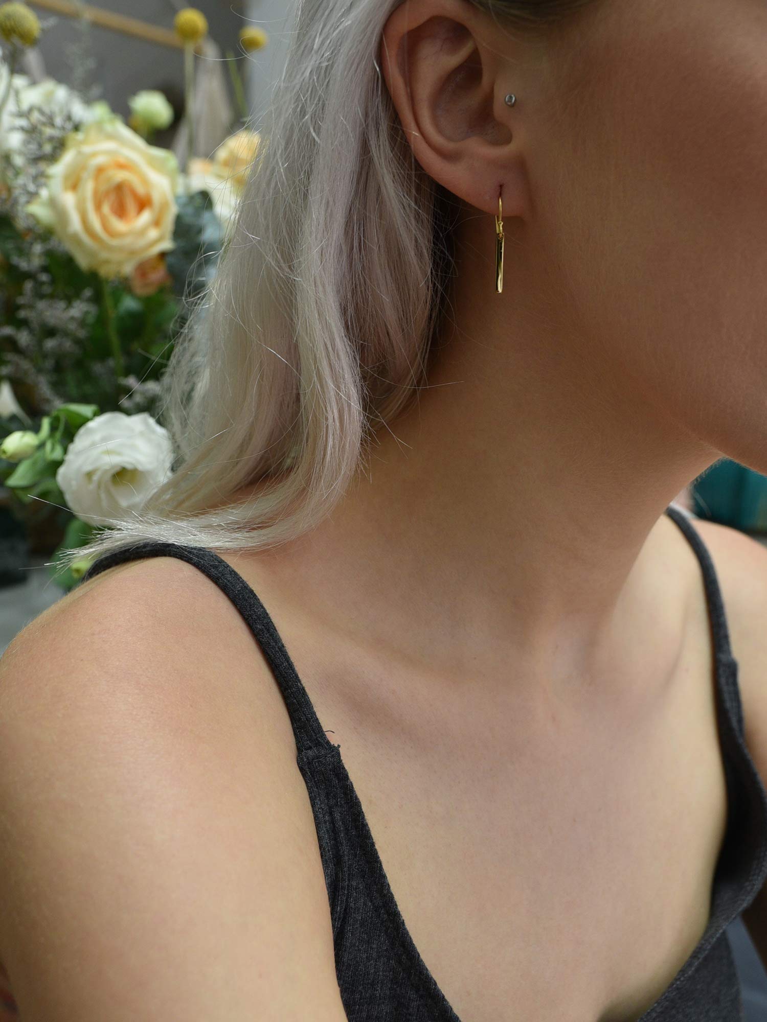 18K Gold Plated Sterling Silver Bar Drop Earrings for Women - Elegant Minimalist Dangle Earrings for Everyday Wear, Parties & Special Occasions