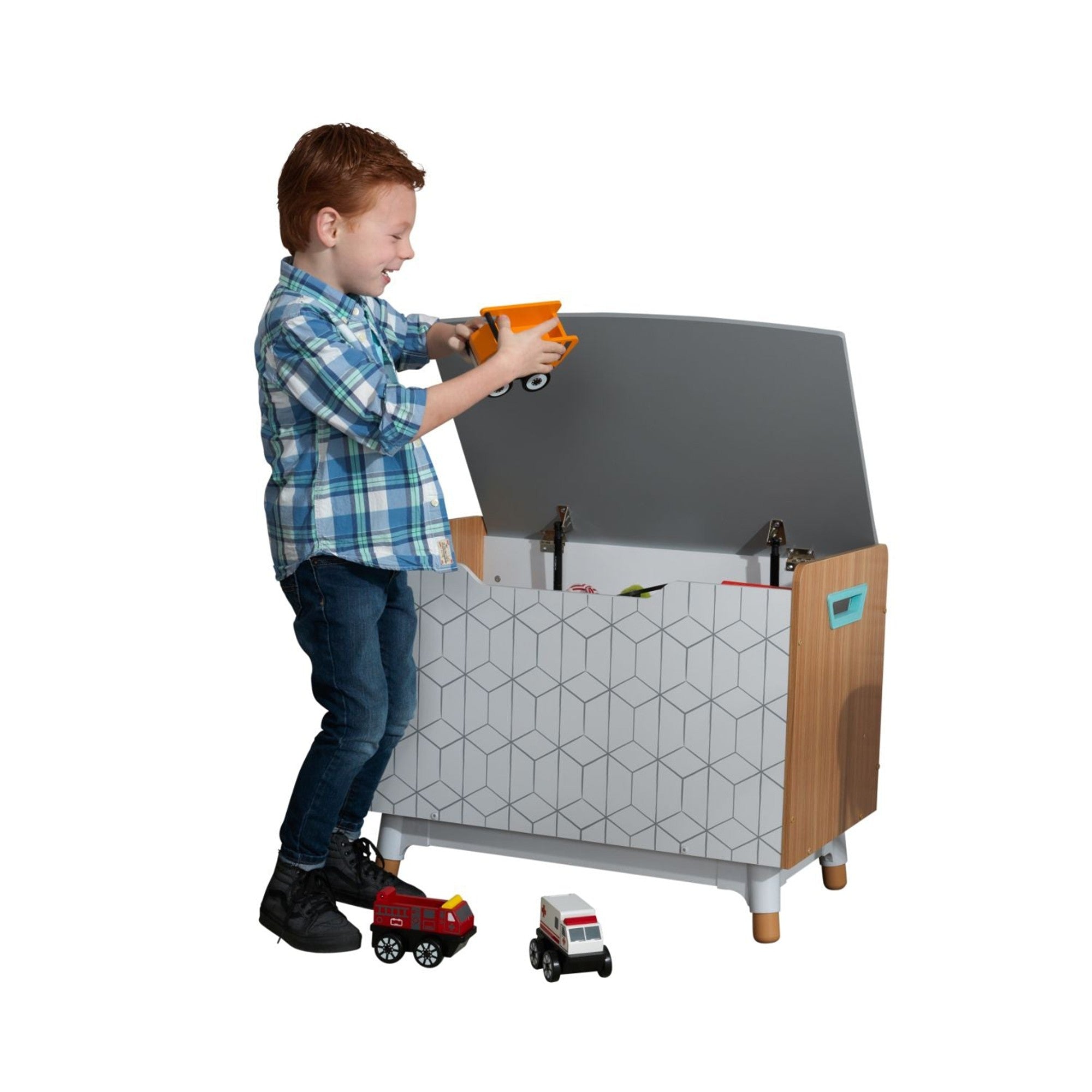 KidKraft Mid Century Modern Toy Storage Box for Kids - Wooden Toy Chest with Lid - Nursery, Playroom & Bedroom Organization for Boys & Girls