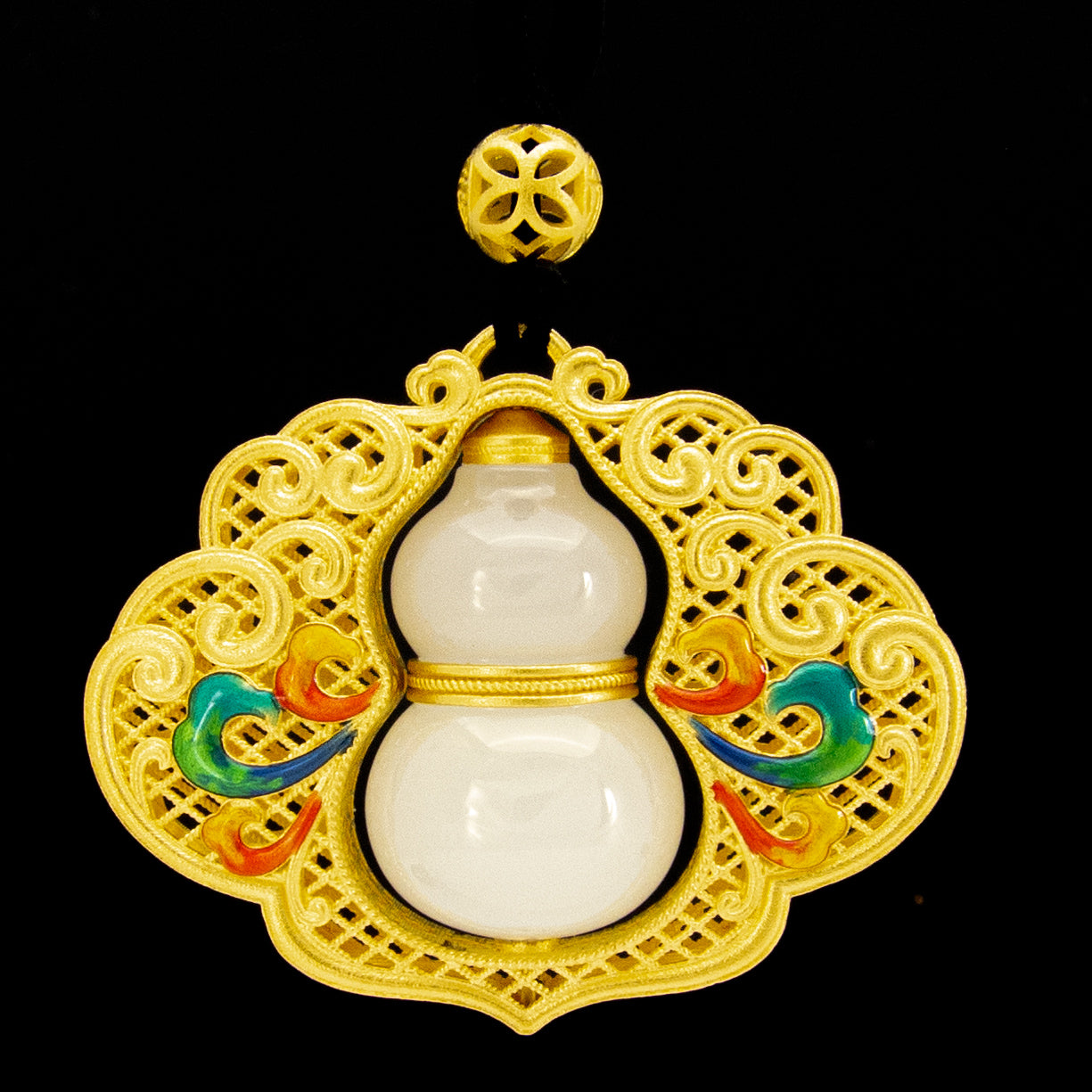 24K Gold Plated Nephrite Jade Enamel Pendant Necklace with Black Rope Chain - Elegant Chinese Hulu Bottle Design for Women's Fashion Jewelry & Gift Giving