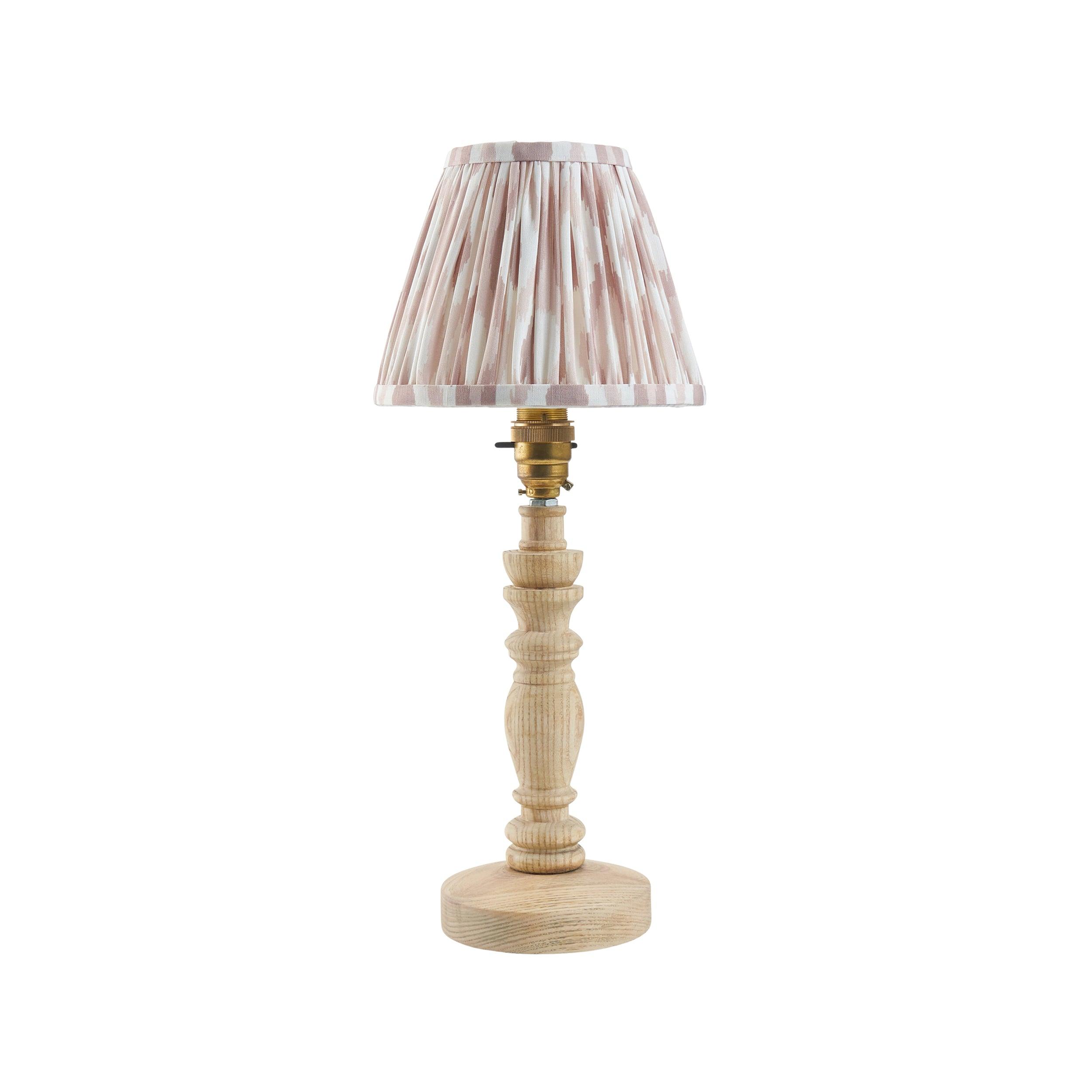 Bibury Wooden Table Lamp with Ikat 16cm Neutral Shade - Modern Home Office & Bedroom Lighting Decor for Cozy Ambience