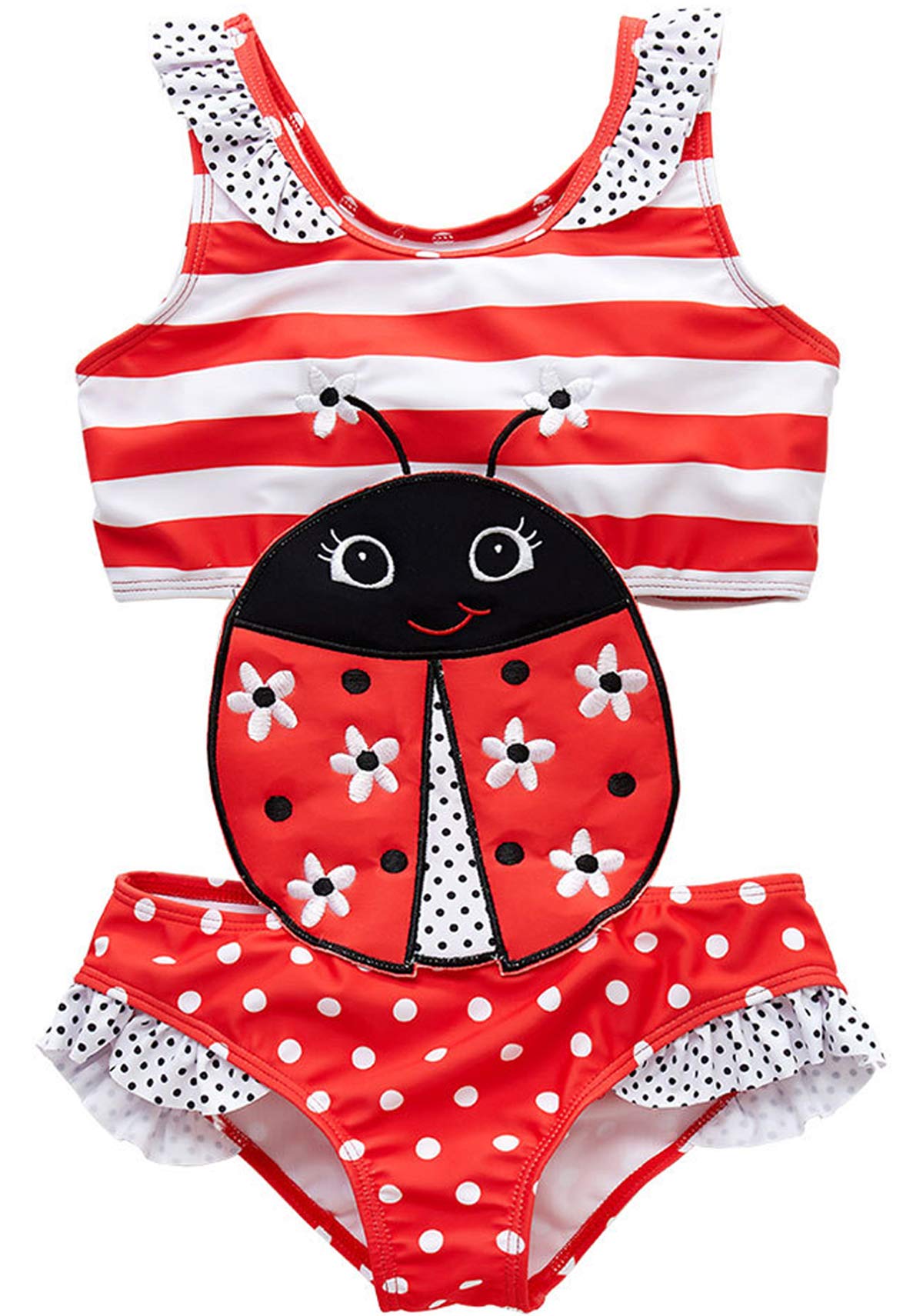 Girls' Sleeveless Printed One-Piece Swimsuit Set - Cute Kids Swimwear for Beach & Pool (18M-8 Years) - Perfect for Summer Vacations, Water Parks & Swimming Lessons