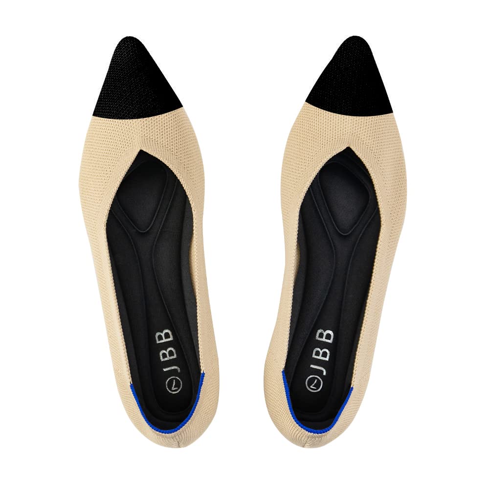 JBB Women's Pointed Toe Ballet Flats - Knit Slip-On Loafers with Low Wedge for Walking, Work & Casual Outfits | Comfortable Dress Shoes for Office, Travel & Daily Wear