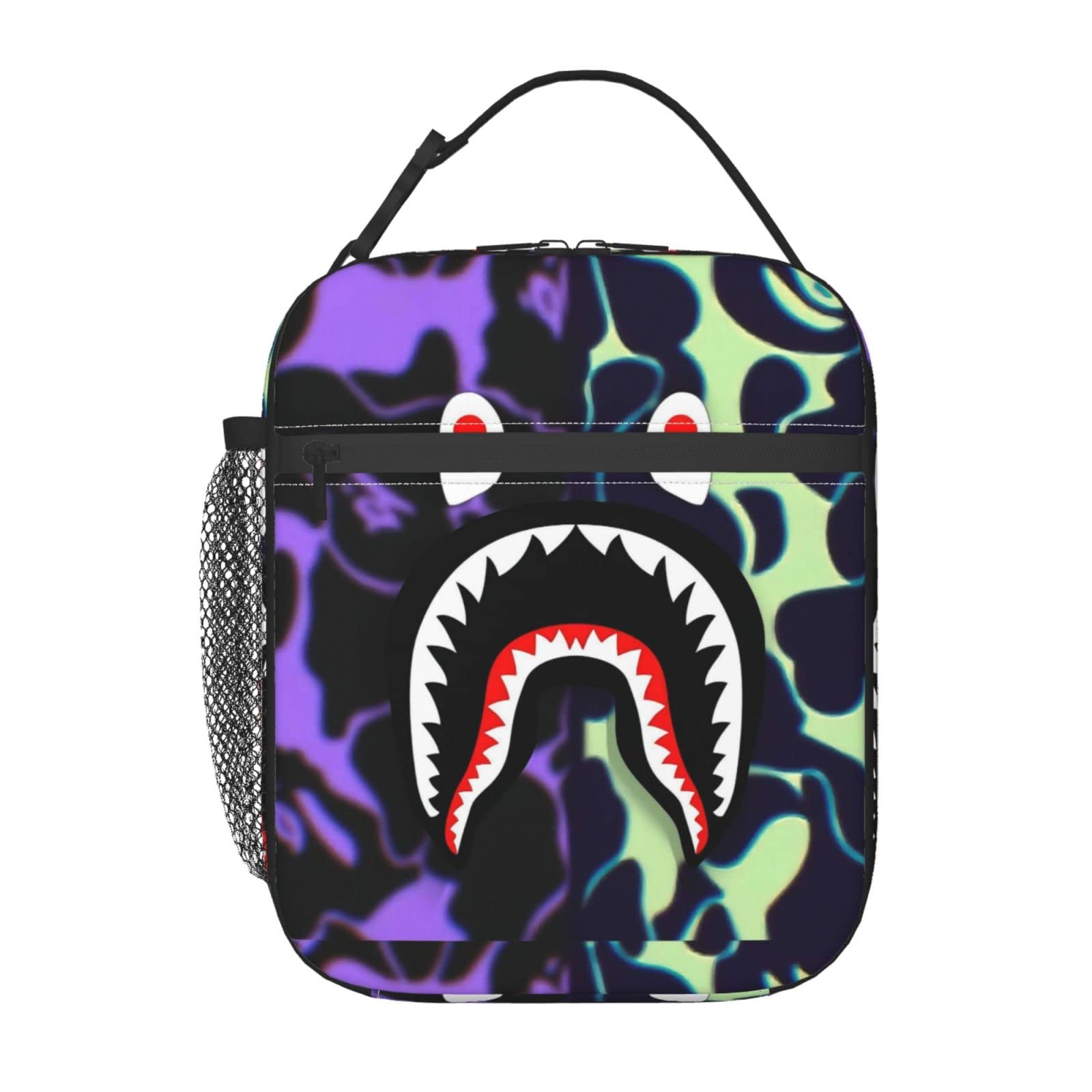 Cute Camo Shark Insulated Lunch Bag - Double Durable Waterproof Lunch Tote for Women & Men - Reusable Portable Lunch Box for School, Work, Picnic & Outdoor Activities