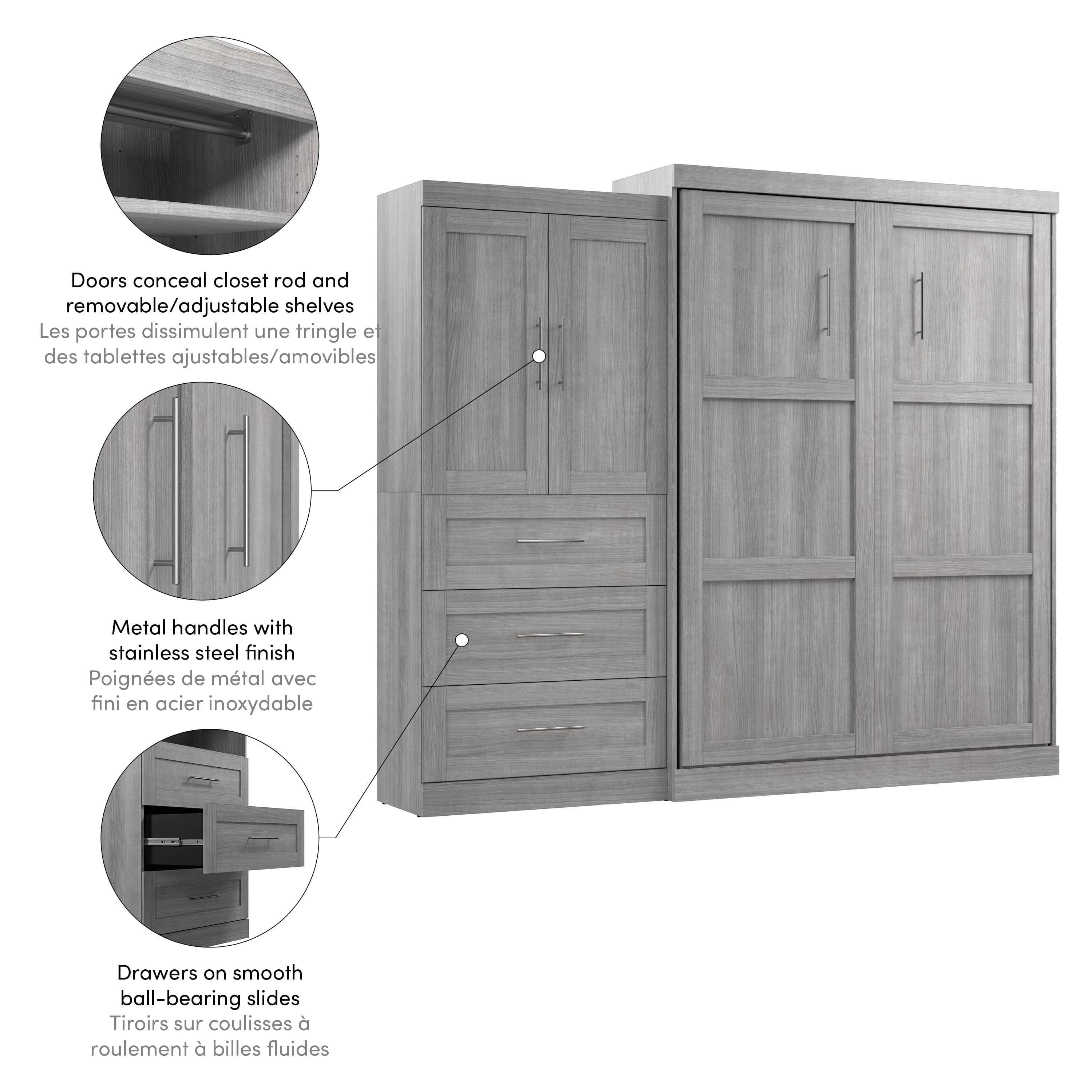 Pur Queen Murphy Wall Bed with Storage Drawers (101 Inch) - 4 Color Options | Space-Saving Wall Bed for Small Apartments, Guest Rooms & Home Offices