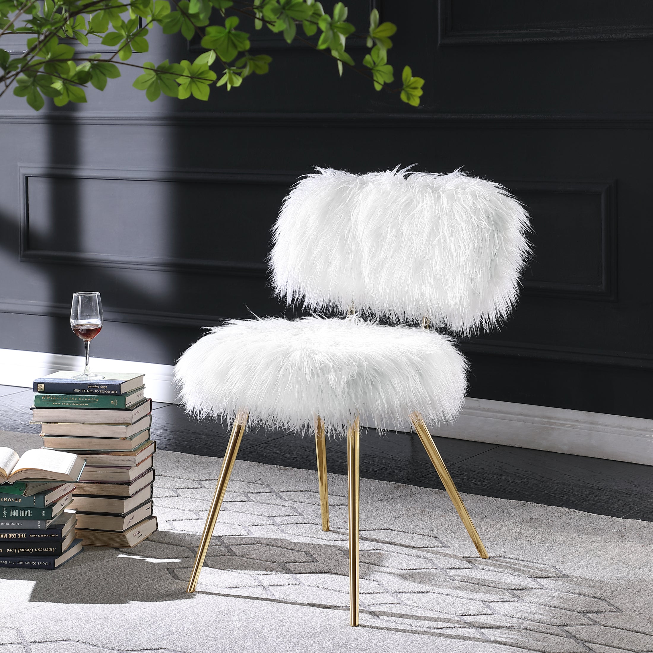 Luxury Faux Fur Accent Chair with Gold Metal Legs - Modern Velvet Lounge Chair for Living Room, Bedroom & Office Decor