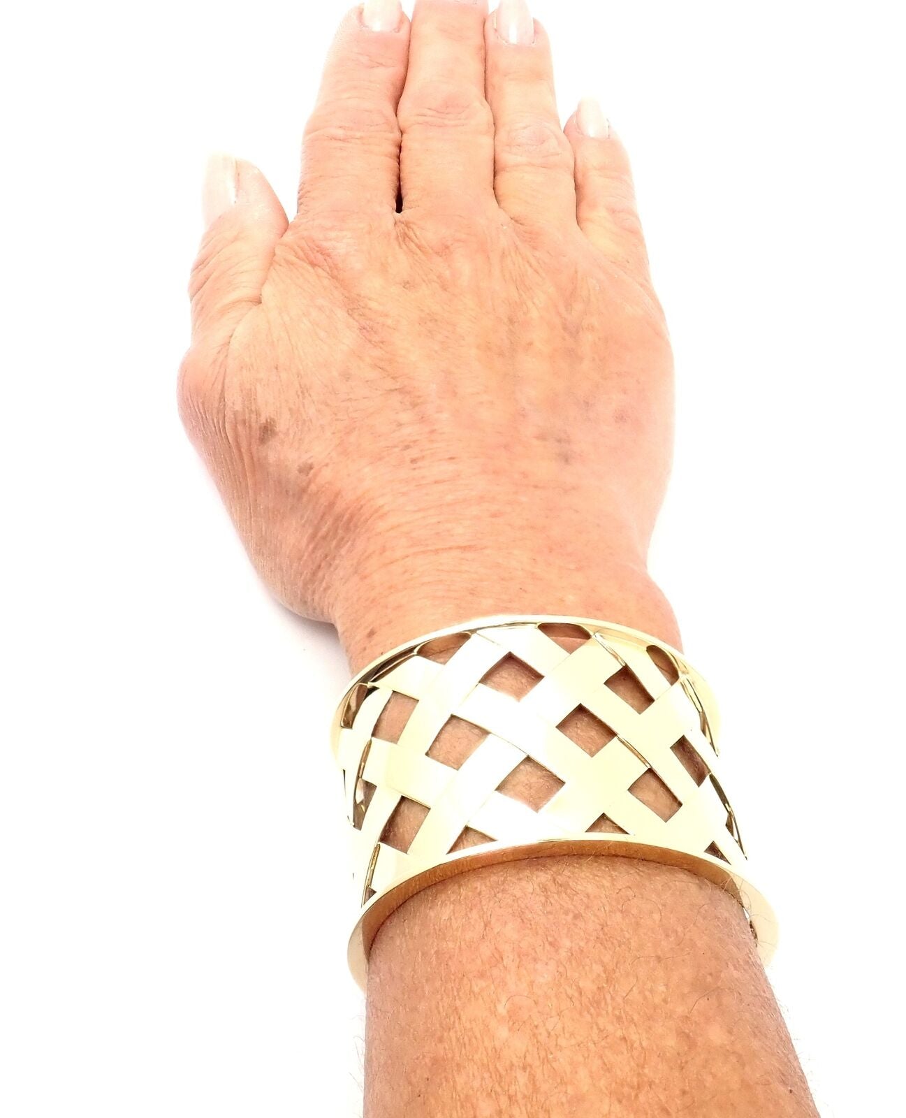 Authentic Verdura 18k Yellow Gold Criss Cross Wide Cuff Bracelet - Luxury Vintage Jewelry for Women, Perfect for Weddings & Special Occasions