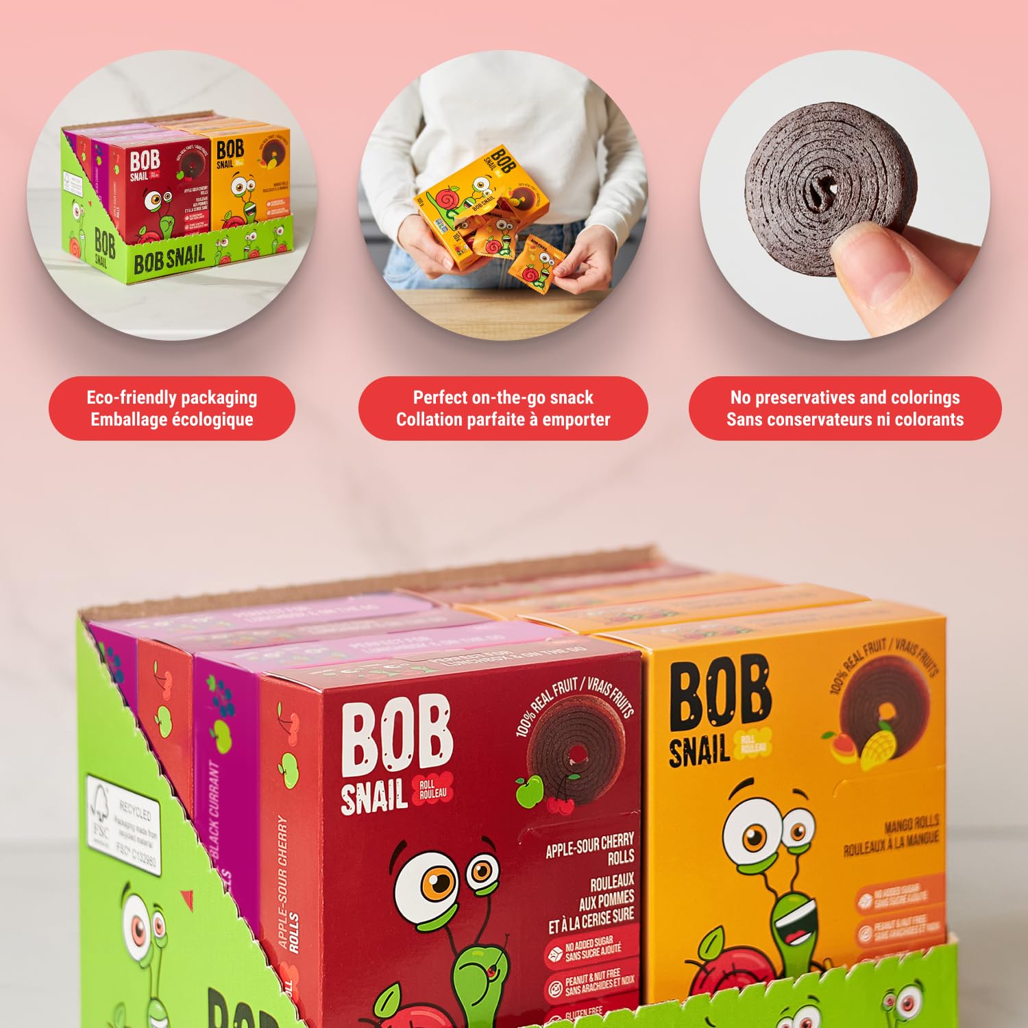 Bob Snail Healthy Snacks Sweet & Sour Fruit Rolls - All Natural Dried Mango, Sour Cherry & Blackcurrant Candy | Nut Free, No Added Sugar Kids Snacks | 80-Piece Family Pack (800g) | Perfect for Lunchboxes, Birthday Parties & On-the-Go Treats