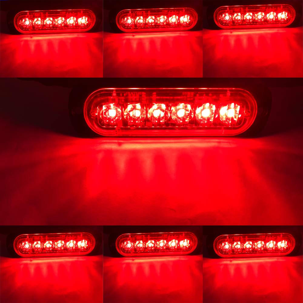 Sidaqi 4PCS 12W 6-LED Surface Mount Emergency Beacon Hazard Warning Lights for Trucks, Cars & Vehicles - Mini Grille Head Strobe Caution Flash Lights (Red) - Ideal for Roadside Emergencies, Construction Zones & Safety Alerts