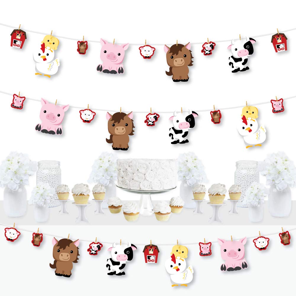 Farm Animals Clothespin Garland Banner - 44 Pieces DIY Barnyard Baby Shower & Birthday Party Decorations - Perfect for Nursery Wall Decor, Gender Reveal, and Farm-Themed Celebrations