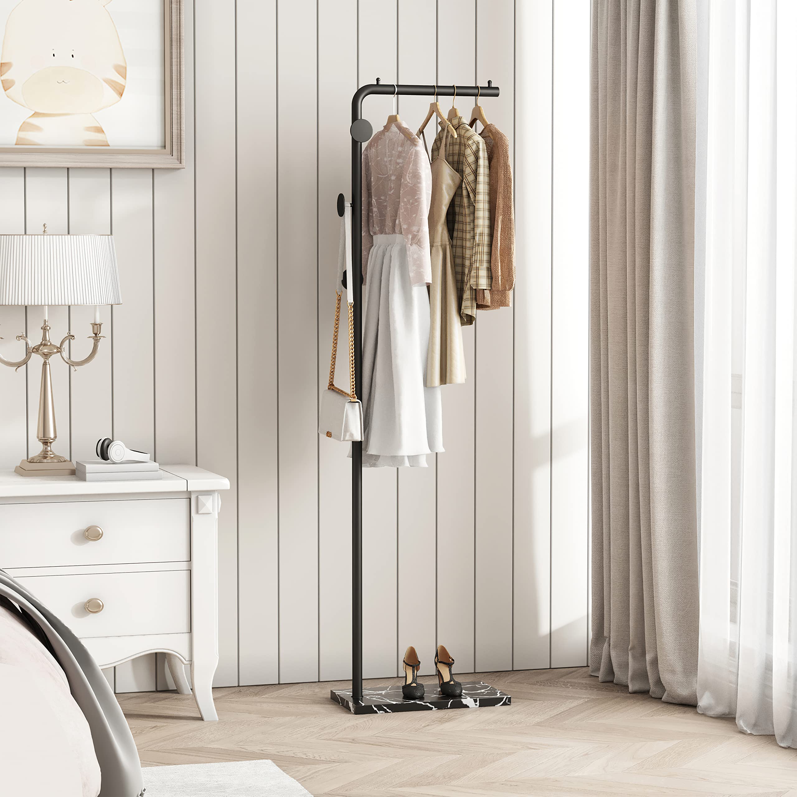Premium Metal Coat Rack with Marble Base - Sturdy Freestanding Hat & Jacket Hanger with High-End Hooks - Easy Assembly for Entryway, Bedroom, or Office Organization