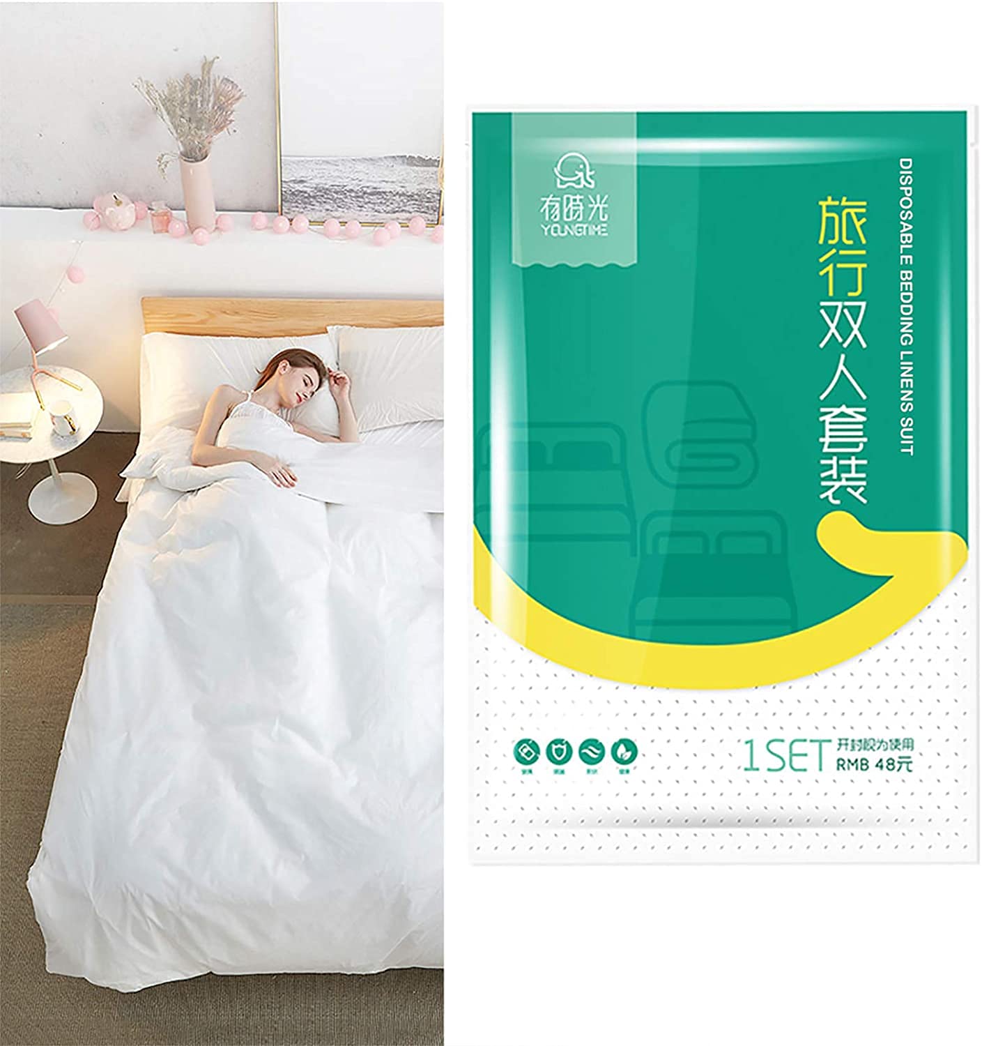 YIYIBO 4-Piece Disposable Bed Sheet Set - King Size & Double Bed Options - Soft Quilt Cover with Pillow Cases - Perfect for Business Travel, Spa Hotels & Short Trips - Hygienic Bedding Solution for Frequent Travelers