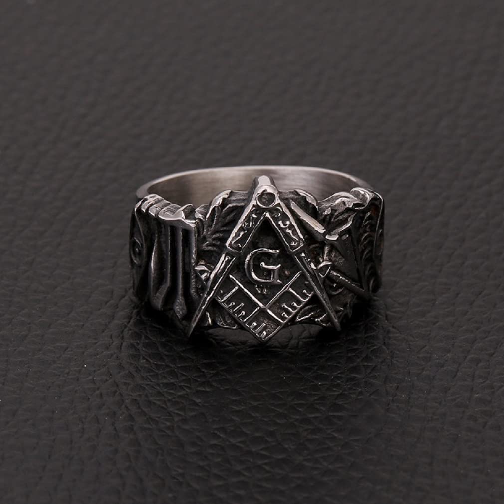 PikaLF Vintage Masonic Freemason Ring for Men - All Seeing Eye & Illuminati Eye of Providence Design - Hip Hop Biker & Punk Jewelry - Perfect Gift for Men (Wedding, Party, Cosplay, Gothic Fashion)