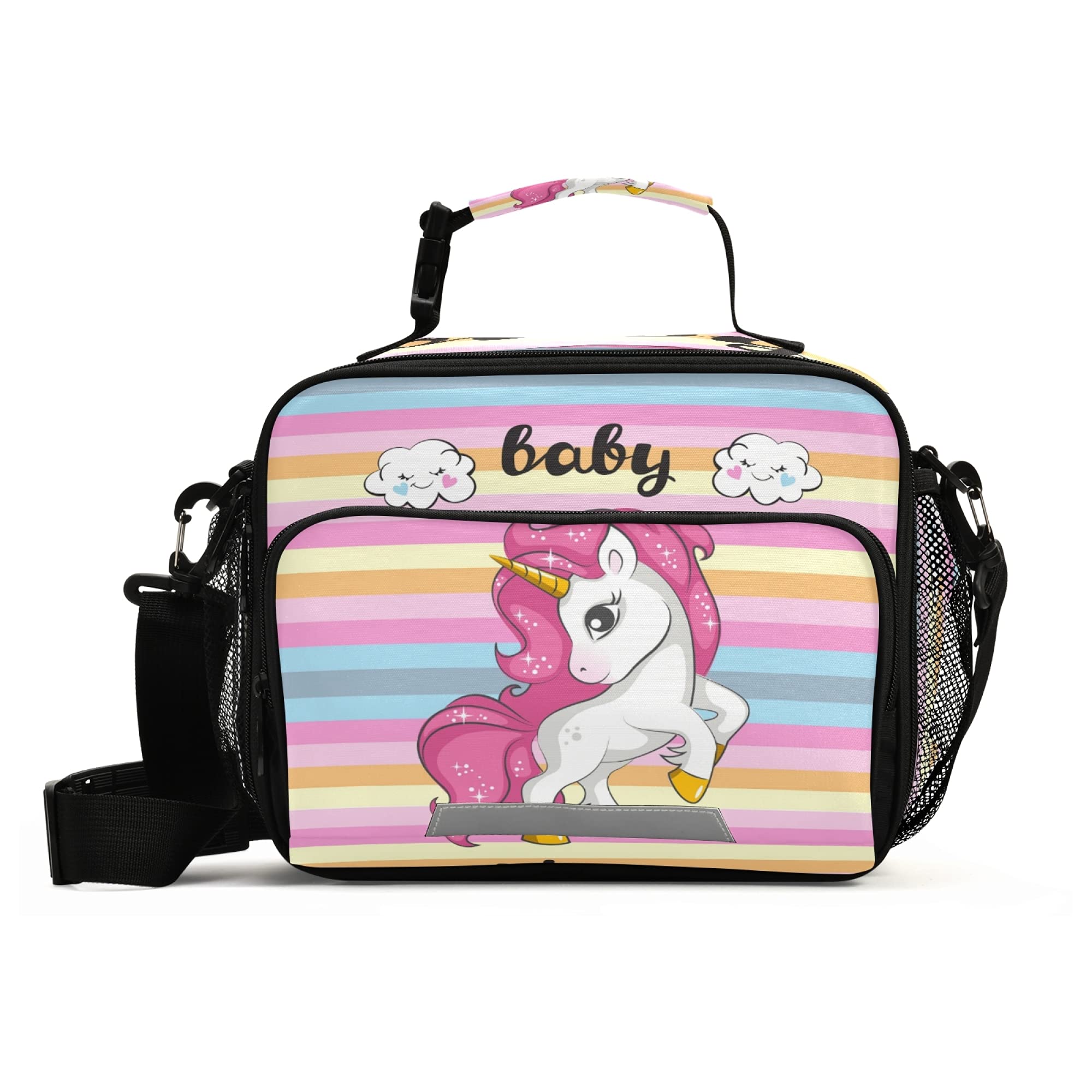 **Pink Unicorn Lunch Box for Girls - Insulated Cooler Tote with Ice Pack, Fits Bento Boxes & External Bottle Holder - Perfect for School, Picnics & Travel**