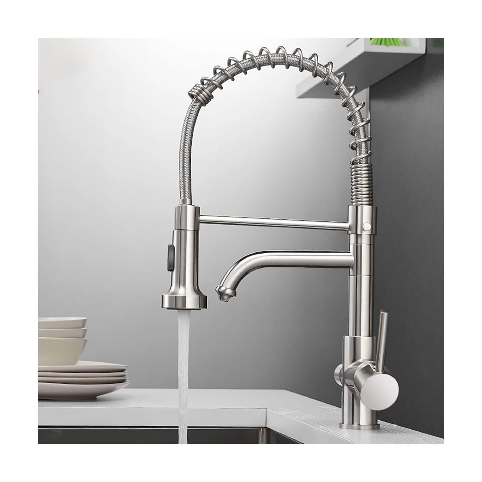Premium Brushed Nickel Double Handle Kitchen Sink Faucet with Hot/Cold Water Mixer & Pure Water Nozzle - 360° Swivel Spout for Modern Home Cooking and Dishwashing
