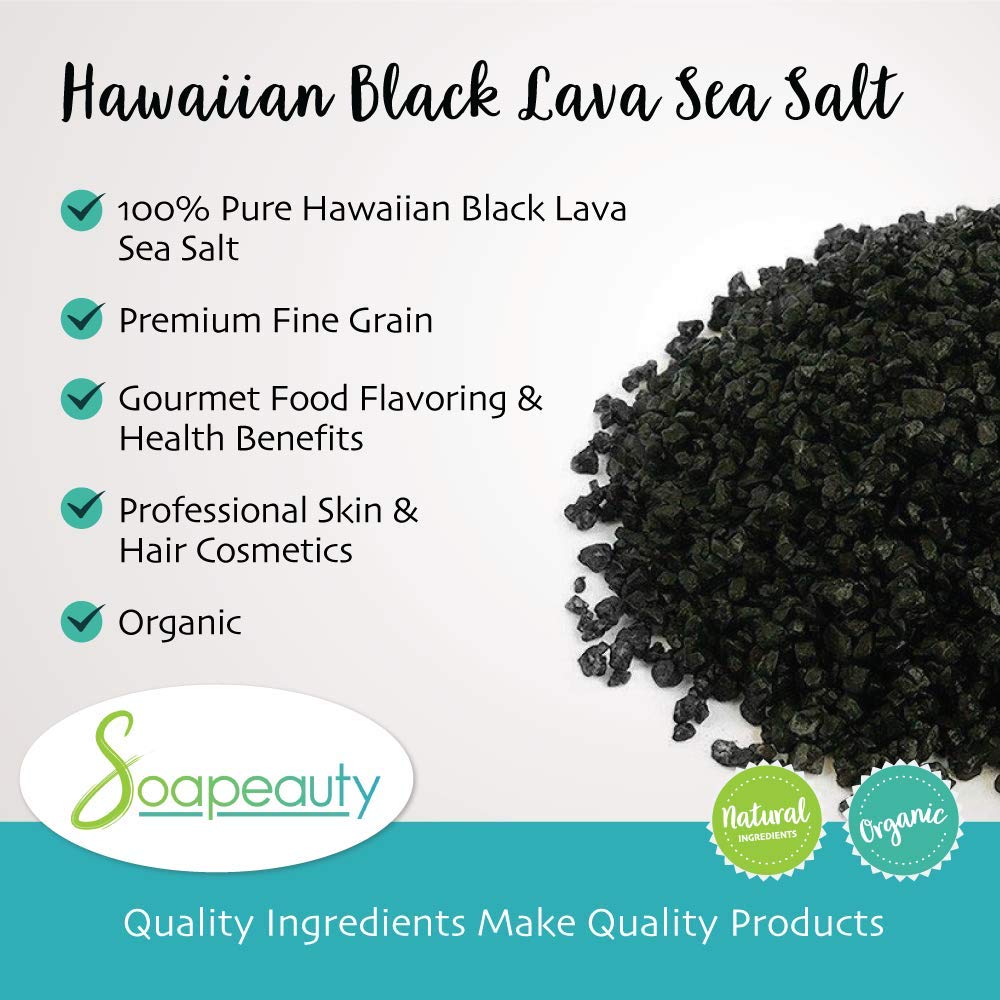 Premium Hawaiian Black Sea Salt - 100% Natural Gourmet Finishing Salt for Cooking & Baking | Fine Grain Mineral-Rich Salt for Skin, Hair & Bath Cosmetics | Available in 1 OZ to 3 LBS Sizes (32 OZ/2 Pound) | Perfect for Steak Seasoning, Spa Treatments & Gourmet Recipes