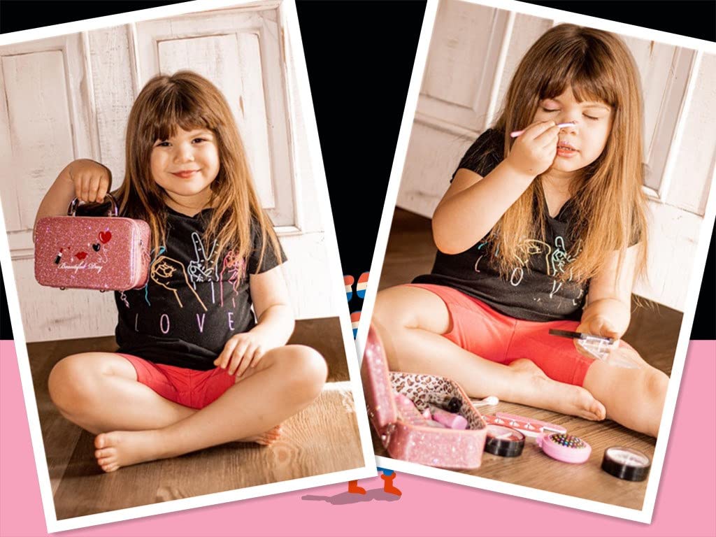 GIFTINBOX 25PCS Kids Makeup Kit for Girls - Non-Toxic Washable Pretend Play Cosmetic Set with Travel Case | Perfect Birthday Gift for Girls 5-10 Years Old | Great for Dress-Up, Role Play & Birthday Parties
