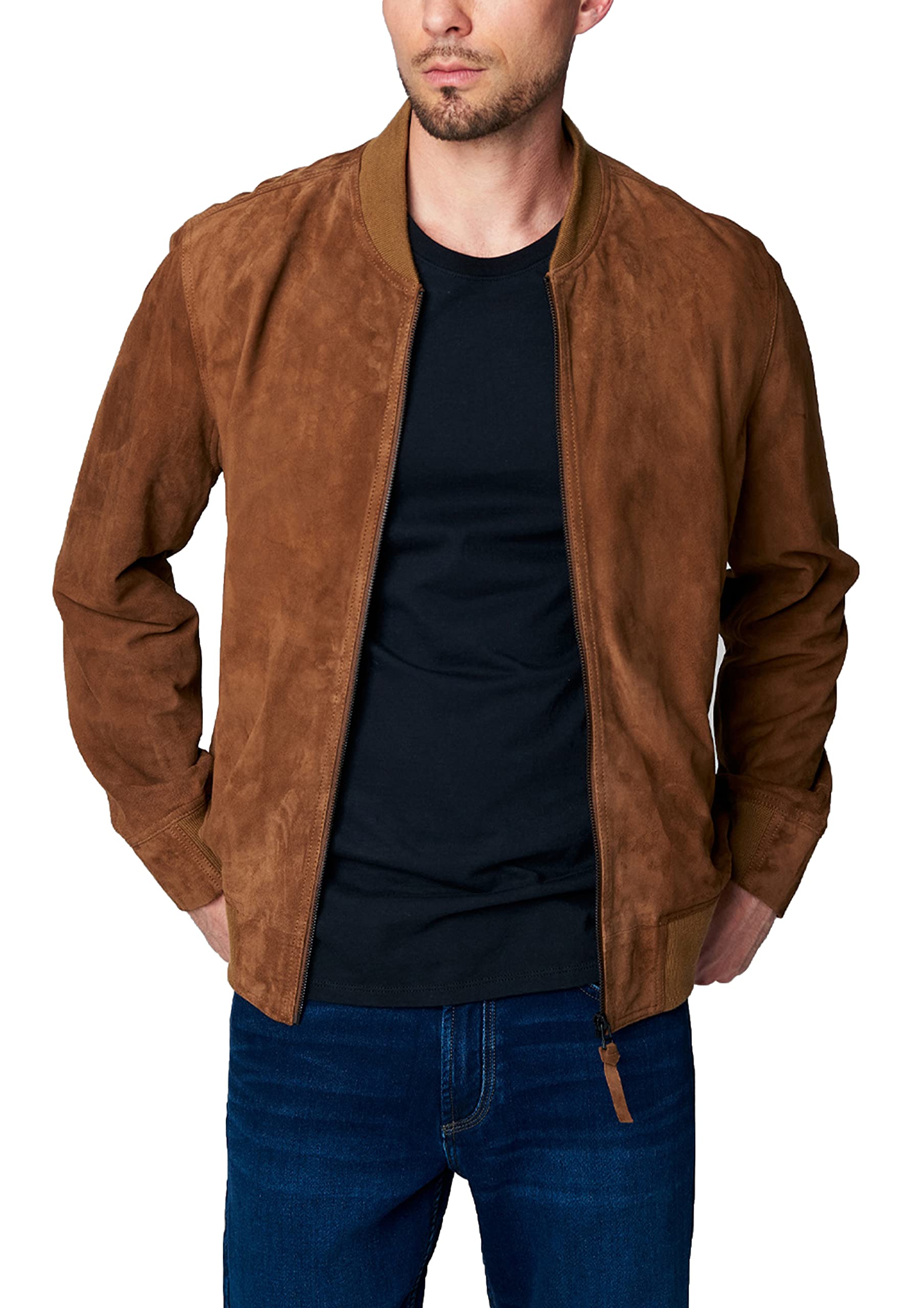 BLANKNYC Men's Quick Action Suede Bomber Jacket - Stylish Lightweight Outerwear for Casual Wear & Night Out