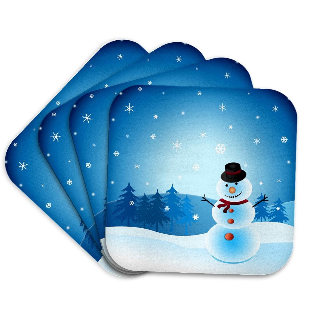 3D Rose Snowmen Christmas Coasters Set of 4 - Soft Absorbent Drink Coasters for Holiday Decor, Winter Party, Home & Office Use - Multicolor Holiday Gift Idea
