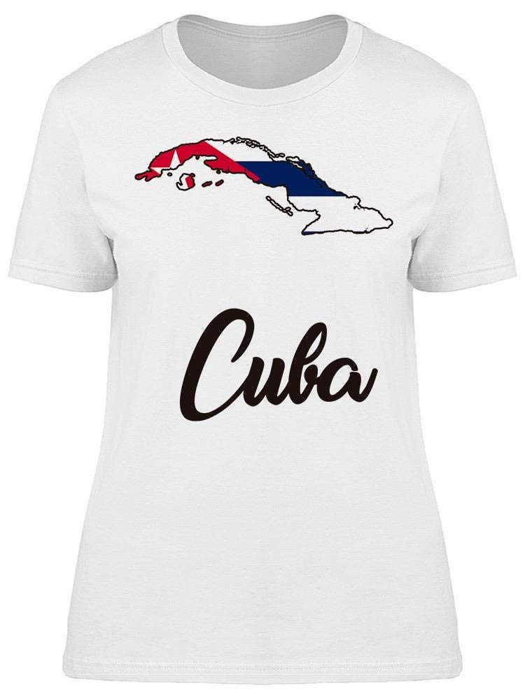 Smartprints Women's Cuba Country Shape Graphic T-Shirt - Comfortable Casual Tee for Travel, Vacation & Patriotic Pride