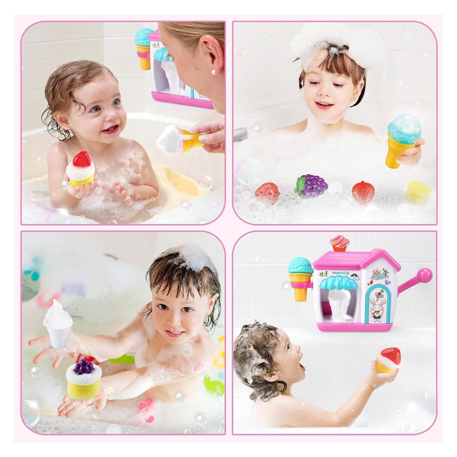 Kids Bubble Maker Toy - Safe Colorful Foam Maker Bath & Pretend Cake Play Set for Boys & Girls | Perfect for Birthday, Christmas Gifts & Bathtime Fun