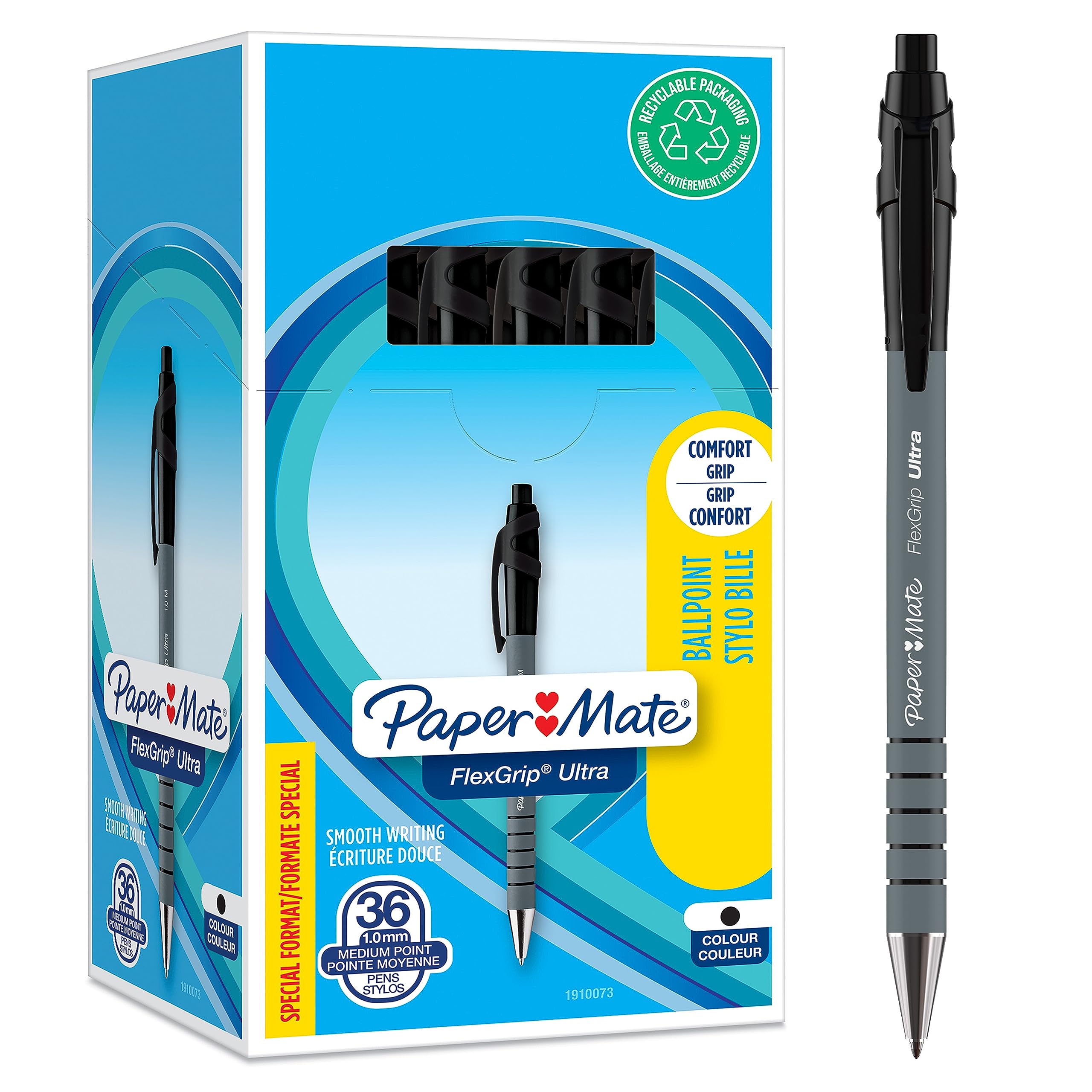 Paper Mate Flexgrip Ultra Retractable Ballpoint Pens - Medium Point 1.0mm Black Ink (36 Count Pack) | Smooth Writing for Office, School & Note Taking | Comfort Grip for Extended Use