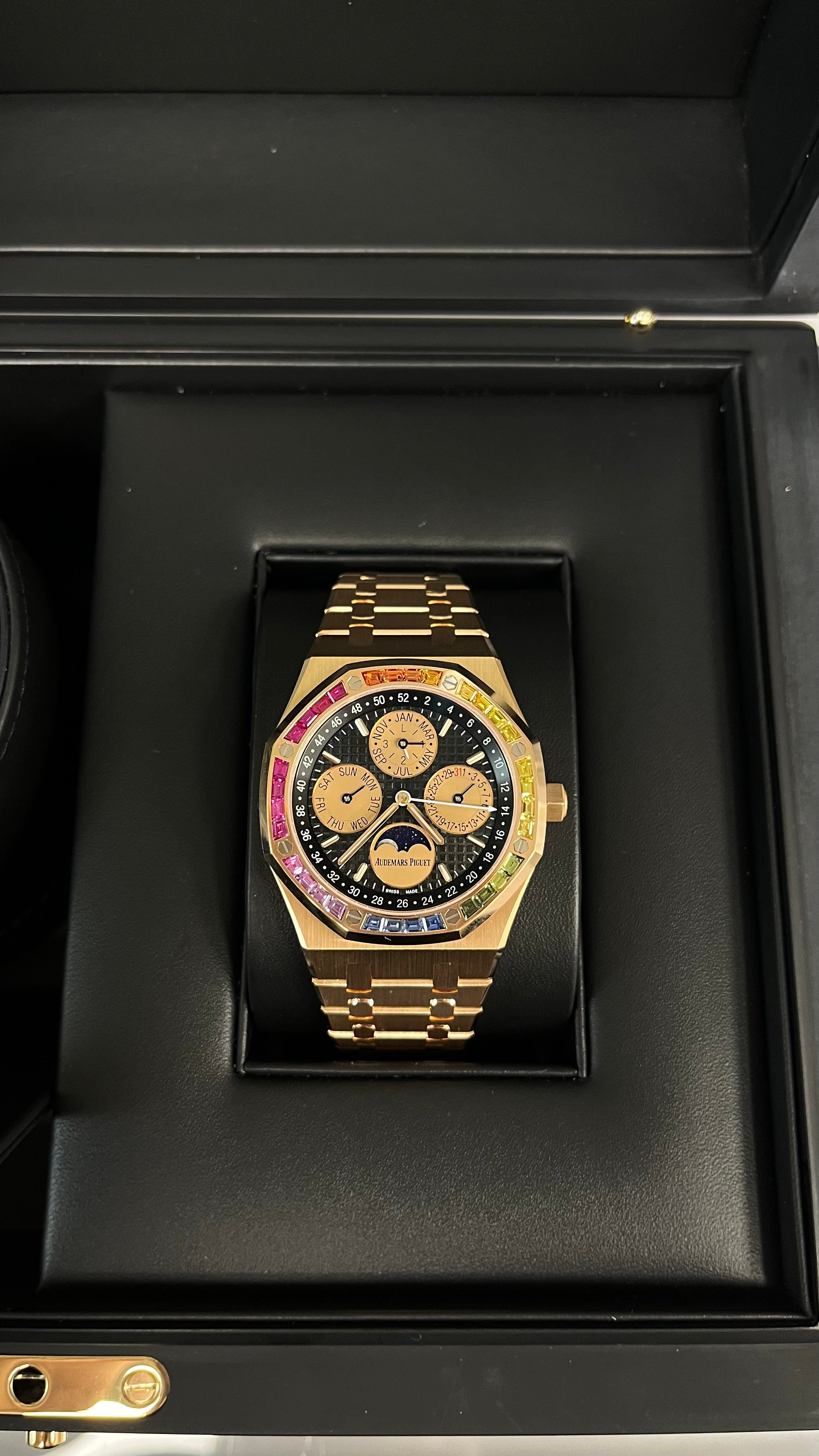 Audemars Piguet Royal Oak Perpetual Calendar 41mm 18K Rose Gold Watch with Rainbow Gemstones - Limited Edition of 20 Pieces (Ref. 266140) - Luxury Collector's Timepiece for Special Occasions & Investment