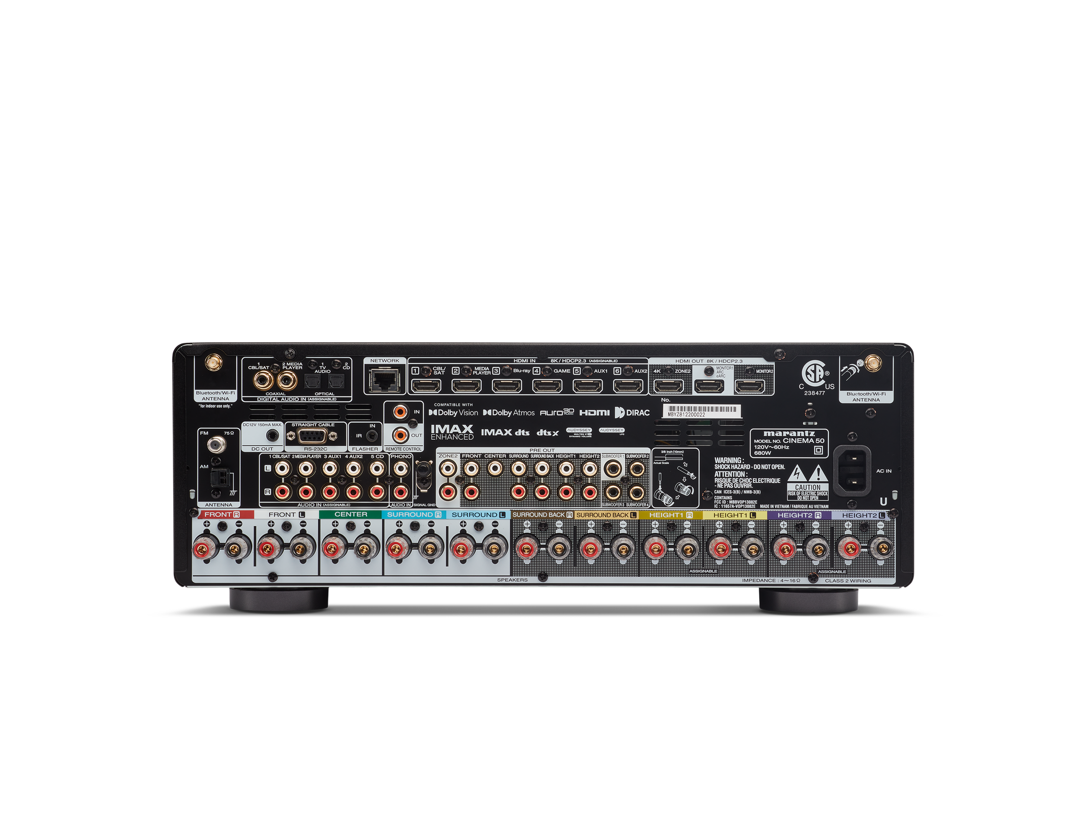Marantz Cinema 50 9.4 Channel 8K AV Receiver with Dolby Atmos & IMAX Enhanced - Premium Home Theater Sound System for Movies, Music & Gaming