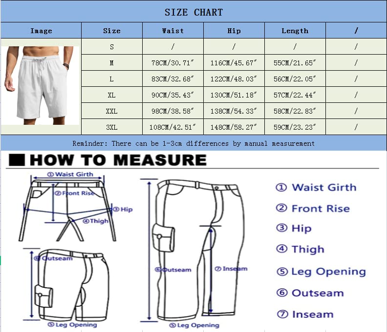 **Men's Cotton Linen Shorts - Summer Casual Joggers with Elastic Waist & Pockets (Sizes M-3XL) | Perfect for Outdoor Activities, Beach, and Lounge Wear**
